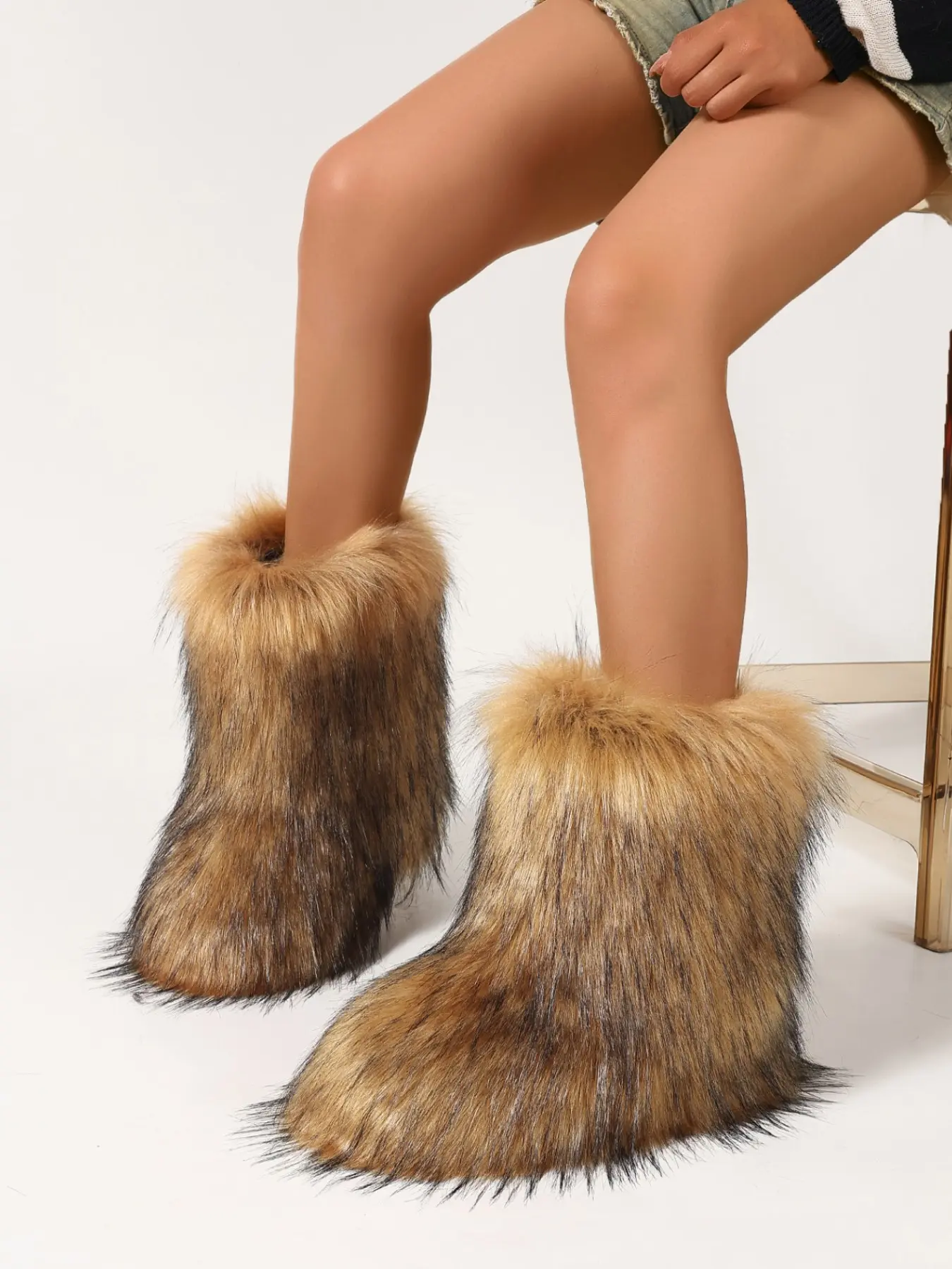 Women's Fall Winter Fox Fur Look Long Hair Short Tube Snow Boots, Thick Warm Fuzzy Boots, Y2K Style, Anti-Slip, Versatile Cotton Boots