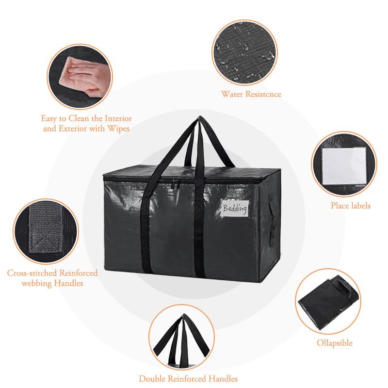 Large Moving Bags, 6 Pack Black Heavy Duty Totes For Storagewith Visible Labels , Wrap Around Handles, Storage Bags for Space Saving, Change of seasons Alternative to Moving Boxes  Back to school season gifts