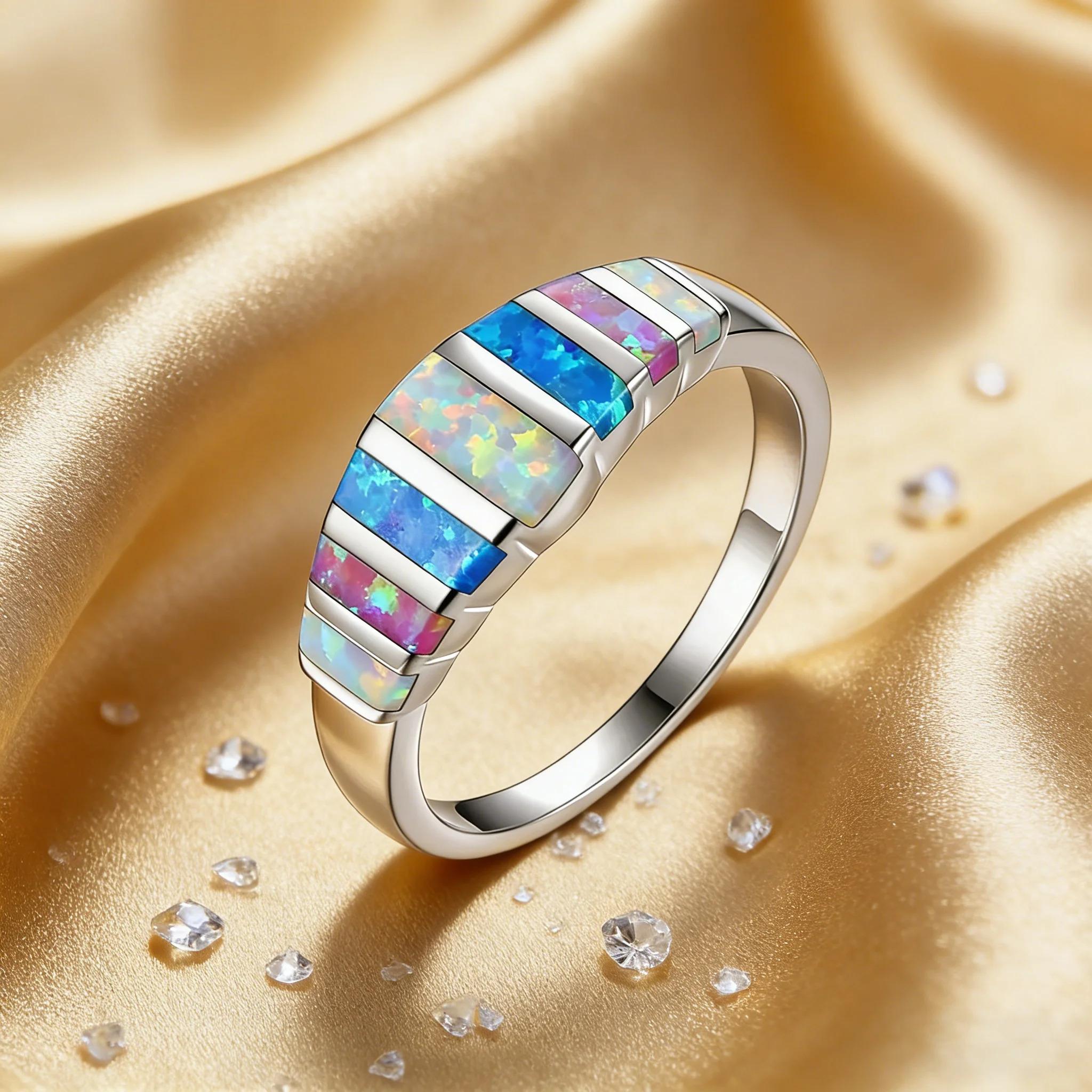 Colorful Fire Opal Fashion Jewelry Opal Cock Rings for Women Fashion Jewelry Luxury Evening Party Jewelry Christmas Gift for Her
