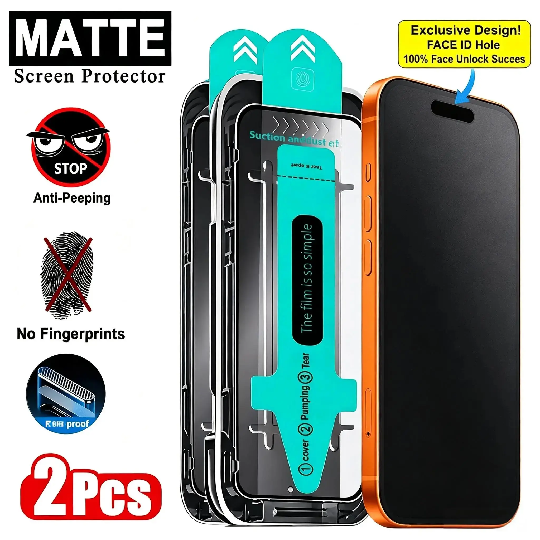 2pcs Matte Privacy Tempered Glass Screen Protector with Auto Alignment Install Kit for iPhone 17 Pro Max 17 Pro 16 Pro Max 16 Pro 15 Pro Max 15 Pro 14 13 12 11 , Full Coverage, Anti Peep, 9H, Anti Scratch, Anti Fingerprint, Shatterproof