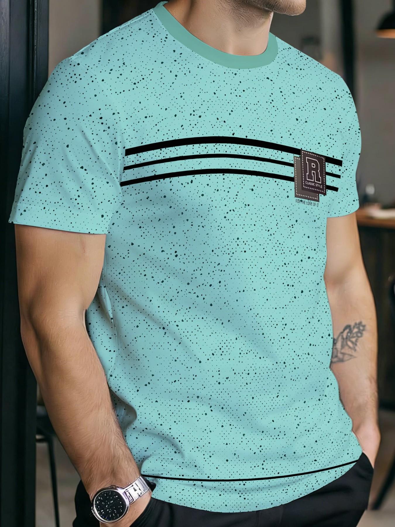 Unisex Solid Color Sporty T-Shirt, Letter R Minimalist Design, Short Sleeve, Breathable Fabric, Casual Daily Wear, Trendy and Versatile