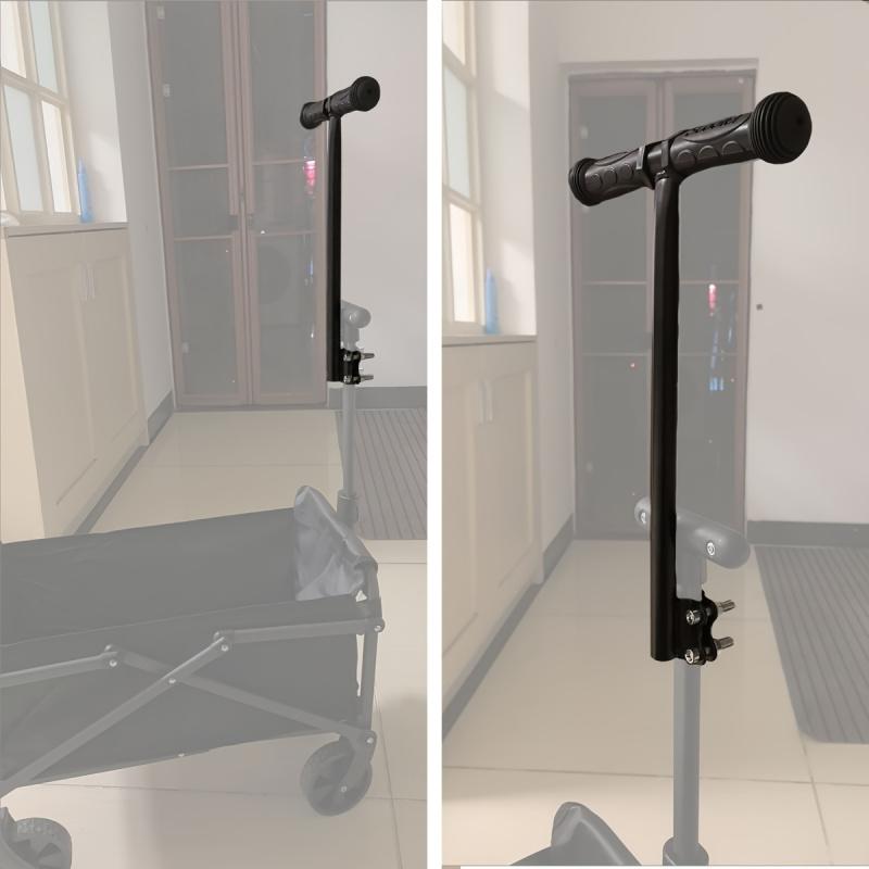 Universal Round Cart Handle - Ergonomic adjustable height replacement cart handle, durable metal construction with secure clamp installation, black handle suitable for campers, bicycles, lawn mowers, and gardening tools, round cart handle replacement part
