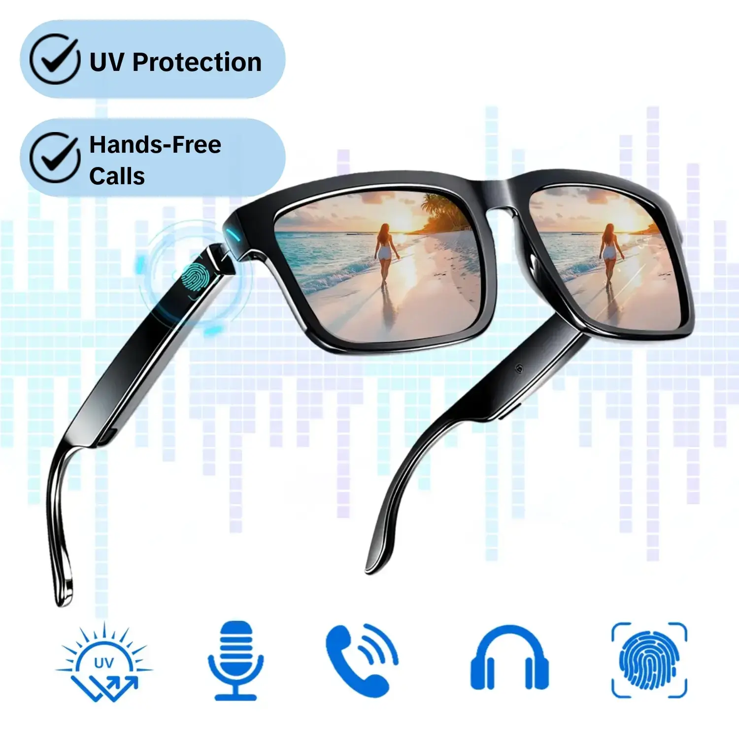 Wireless Audio Smart Sunglasses, Wireless Headphone Glasses, Wearable Tech Glasses, Smart Music Glasses, UV Protection Polarized Glasses, Open-Ear Speakers & HD Microphone, Voice Control, Perfect for Running, Driving, Travel, Fashion Essential