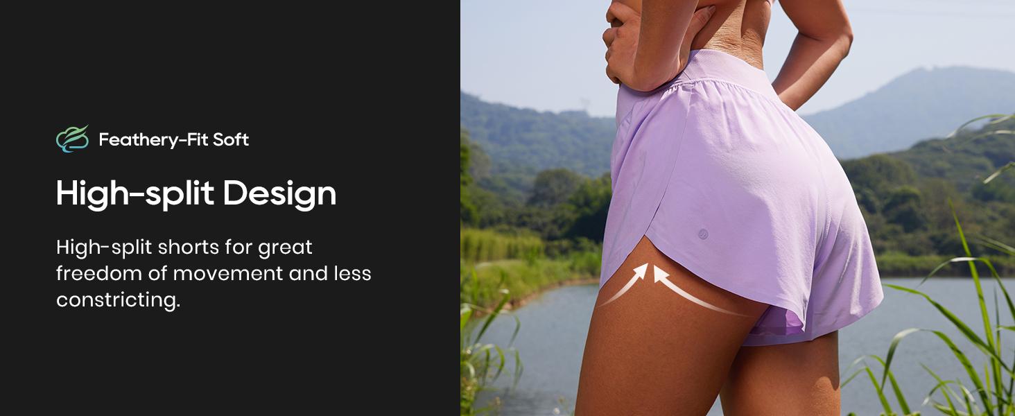 CRZ YOGA Mid Waisted Dolphin Athletic Shorts for Women Lightweight High Split Gym Workout Shorts with Liner Quick Dry