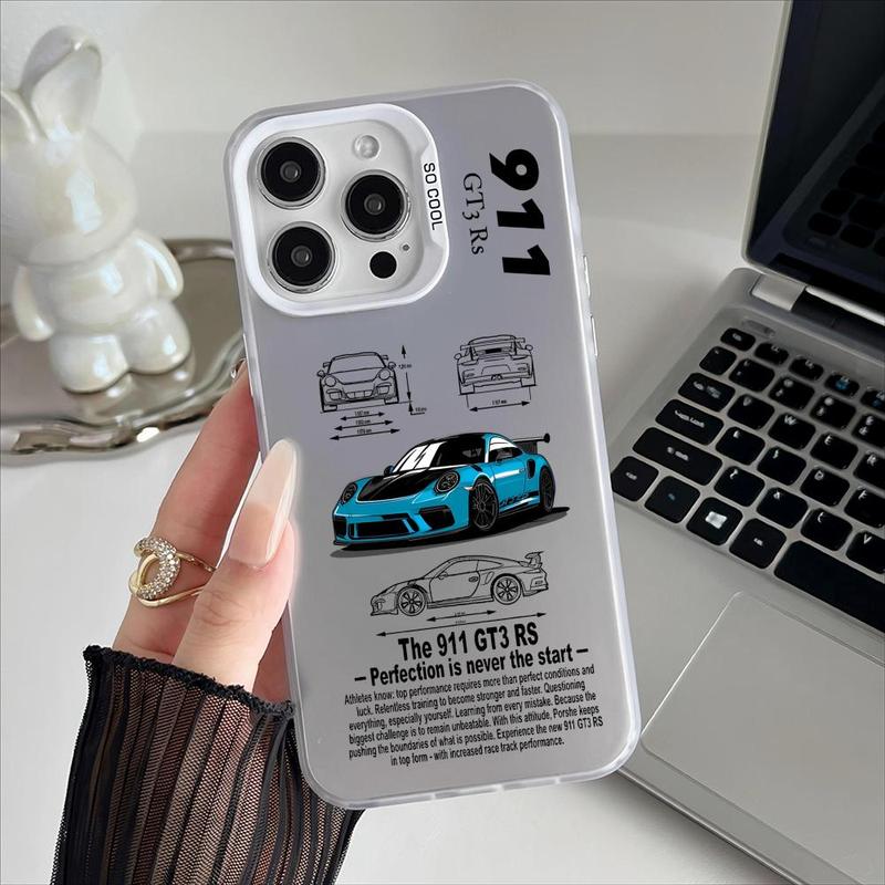 Sports GT3-RS P-Porsche Supercar-911 Phone Case for iPhone 17 16 15 14 13 12 Pro Max Air | Multicolor Matte Laser Metallic Phone Case | Aurora Gradient Finish with Smooth Matte Texture | Durable Scratch-Resistant Anti-Fingerprint Protective Cover