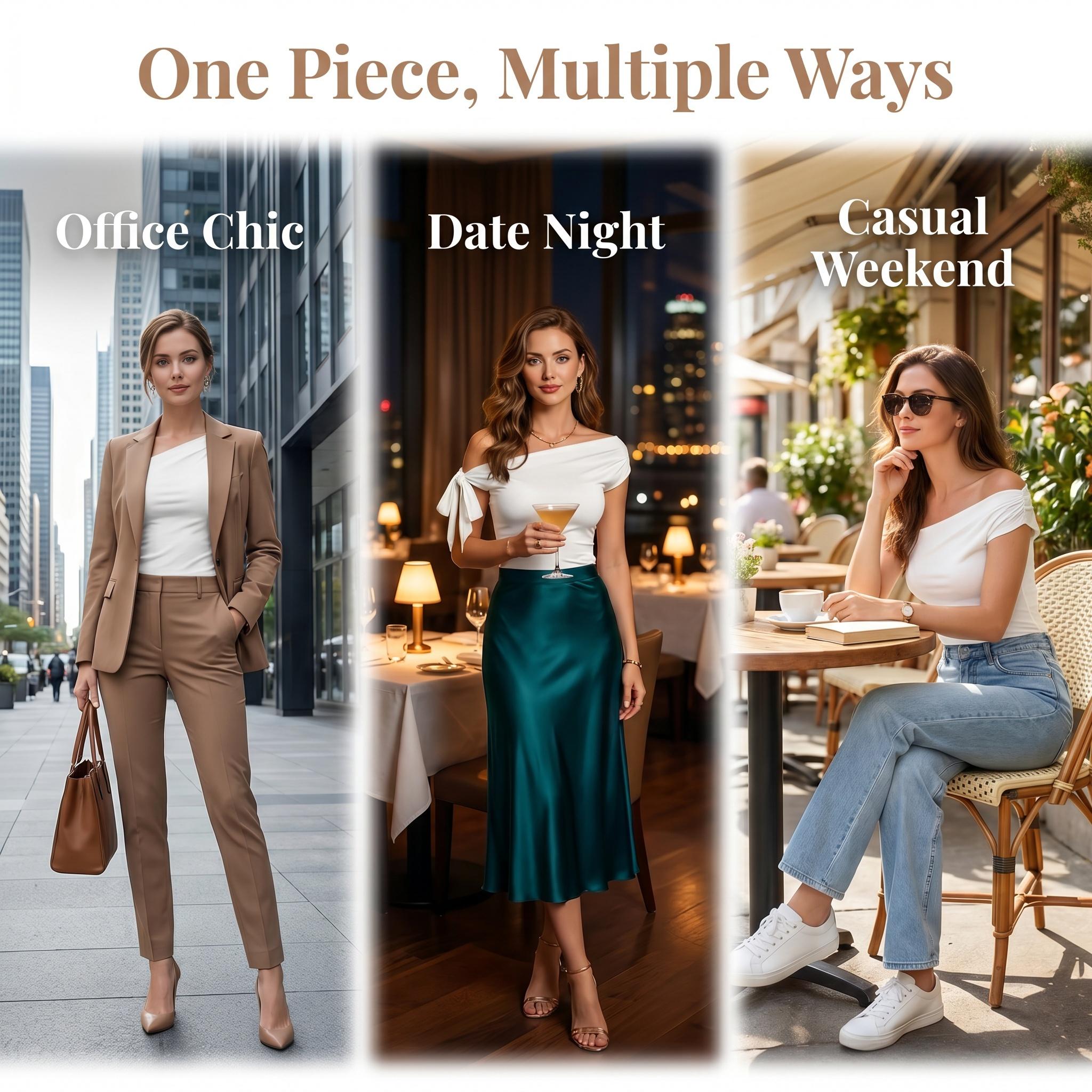 Women's Asymmetrical Off-Shoulder Top - Tie Knot Sleeve Ruched Blouse - Elegant Slim Fit One-Shoulder Shirt