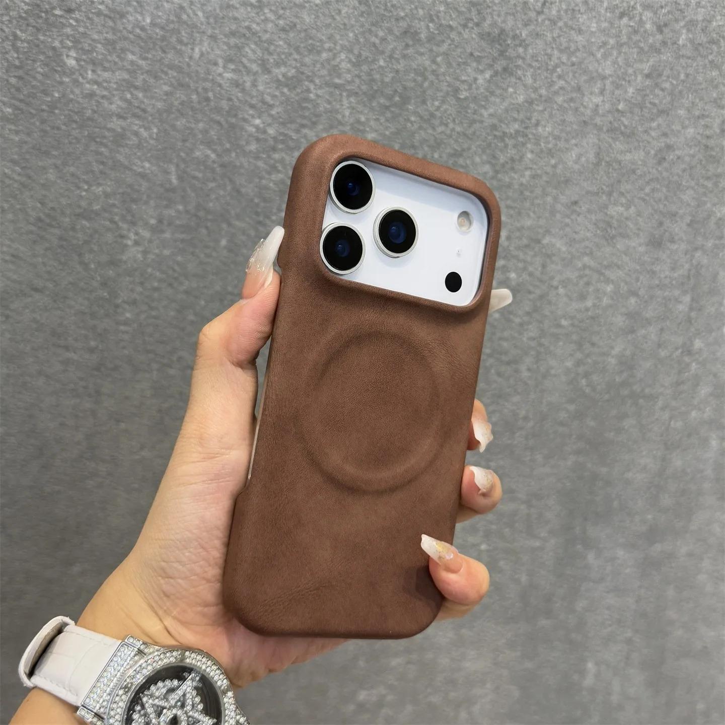 Luxury Sheepskin Feel Leather Magnetic Case For iPhone 17 Pro Max 13 12 14 15 Plus 16 Pro Max 17 Air For Magsafe Matte Cover