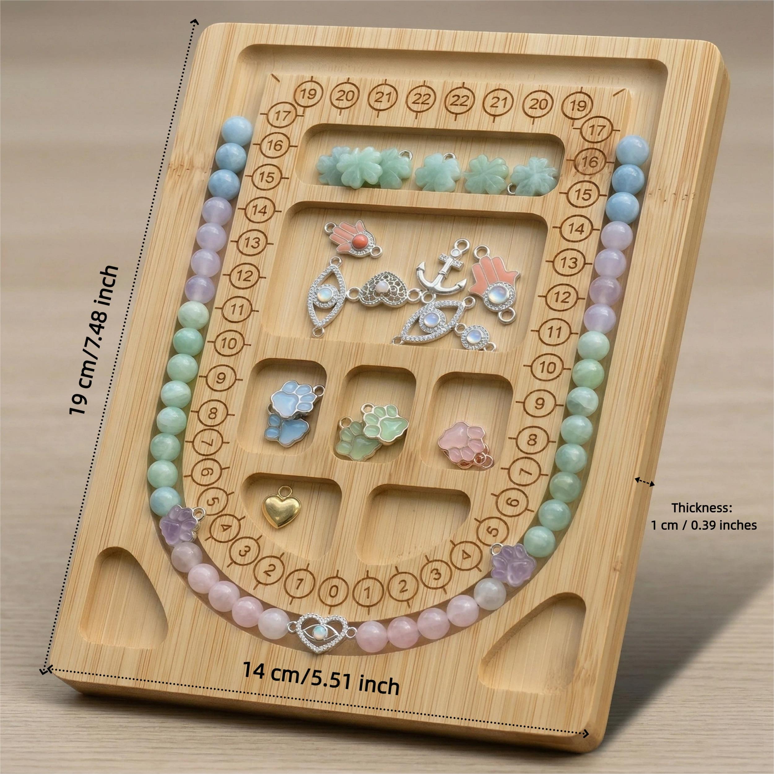 Mini Bead Board for Jewelry Making, Portable Bracelet & Necklace Design Tray, Compact Bamboo Beading Board for Travel DIY