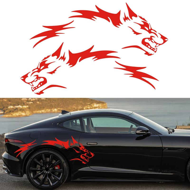 2Pcs Wolf Totem Vinyl Car Decals - Featuring Tribal Tattoo Designs, Self-Adhesive Side Door Wolf Decal, Suitable for SUV, Off-Road Vehicles, Car Hood, Trunk - Glossy Surface, Irregular Shapes, Universal Waterproof Vinyl Sticker, Sticker for Cars