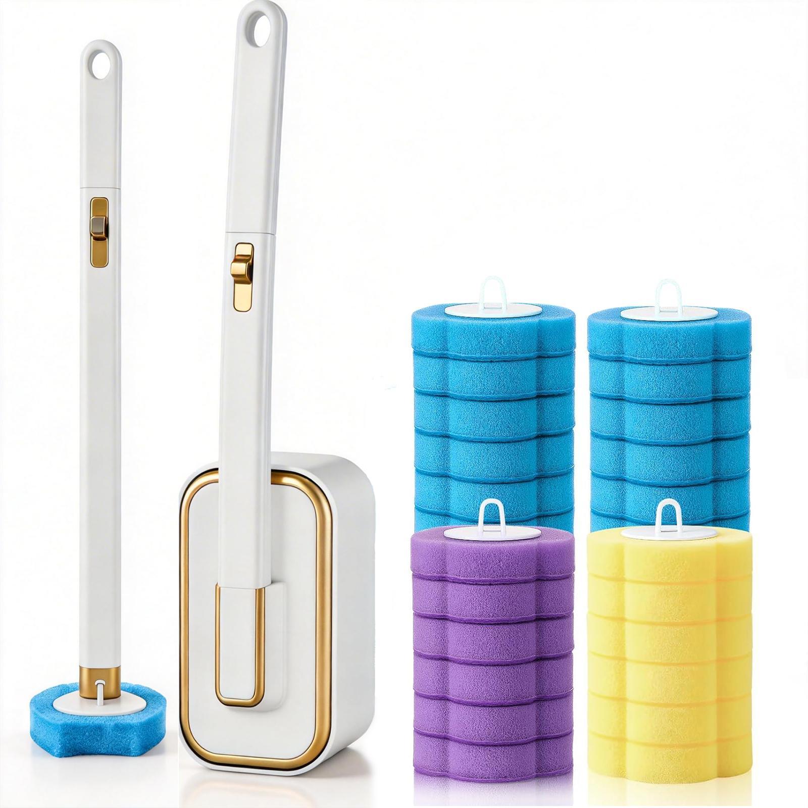 Nifogo Disposable Rotating Long-Handled Toilet Brush Set with Wall-Mount Holder, 24 Refills, Triple-Layer Sponge Cleaner Wand, Fragrance Neutralizer, for Toilet Bowl, Sink, Rotating Long-Handled Toilet Brush & Plungers