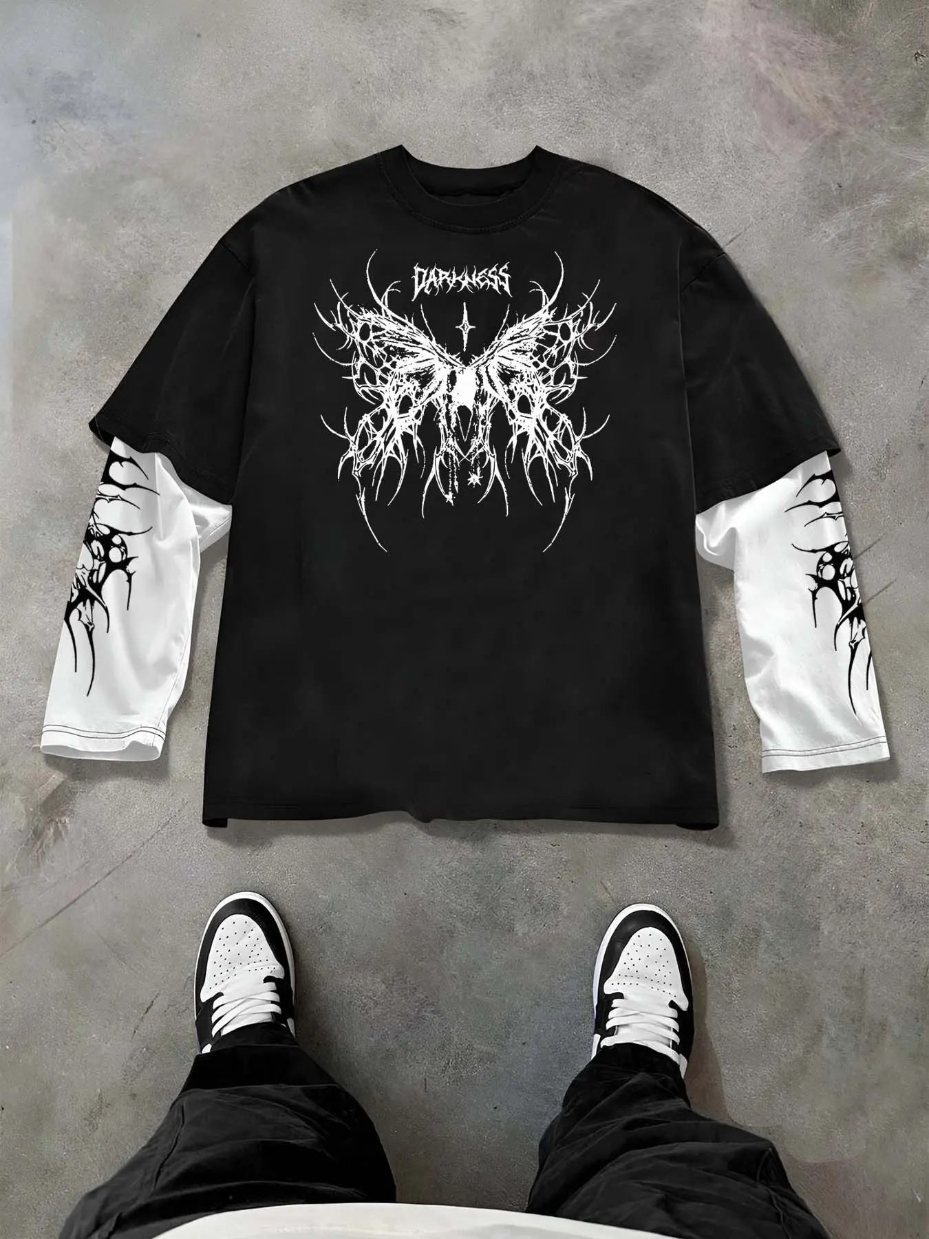 Men's Dark Butterfly Gothic Long Sleeve T-Shirt, Y2K Grunge Men's Dark Butterfly Gothic Long Sleeve T-Shirt, Y2K Grunge