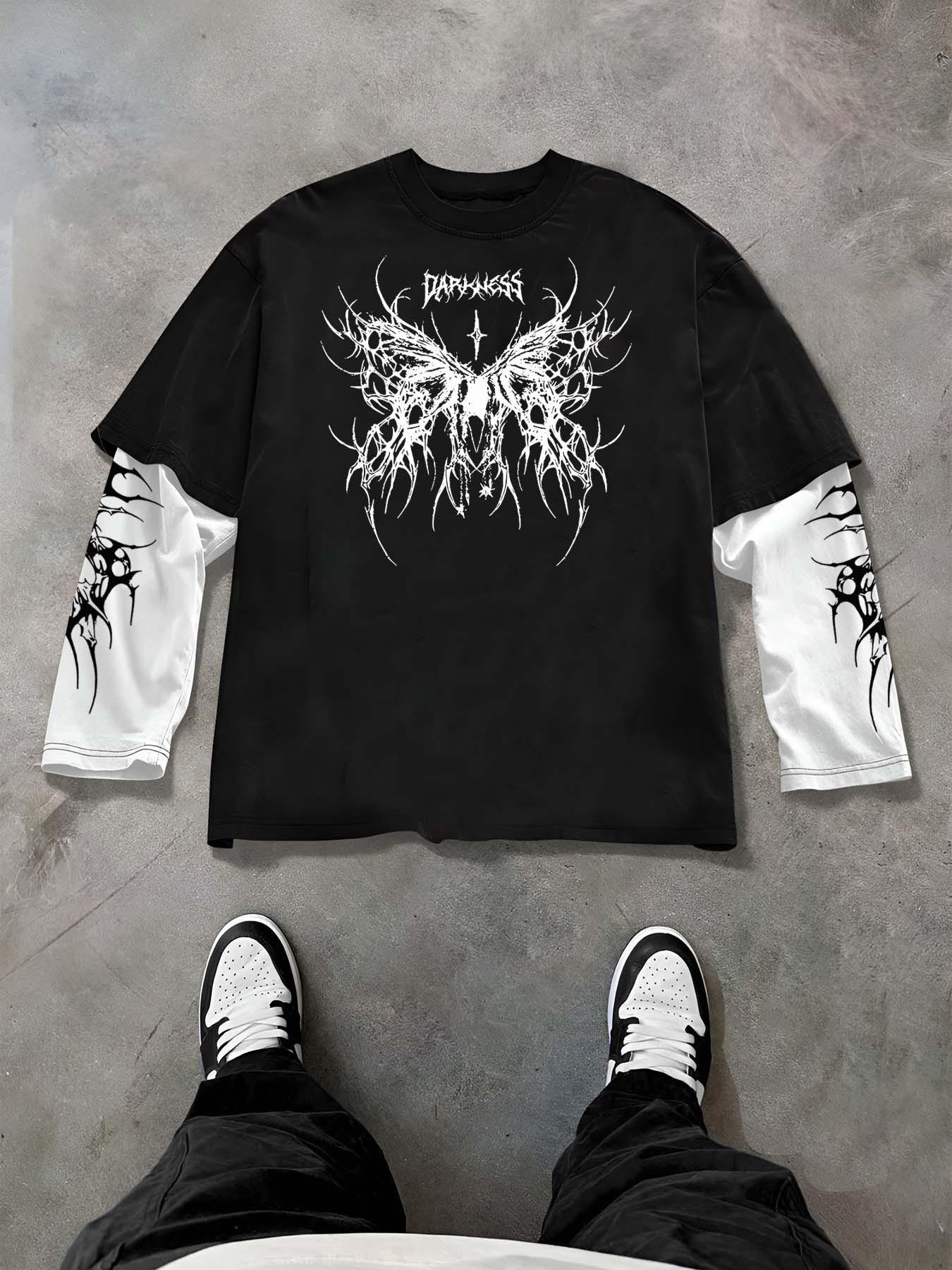 Men's Dark Butterfly Gothic Long Sleeve T-Shirt, Y2K Grunge