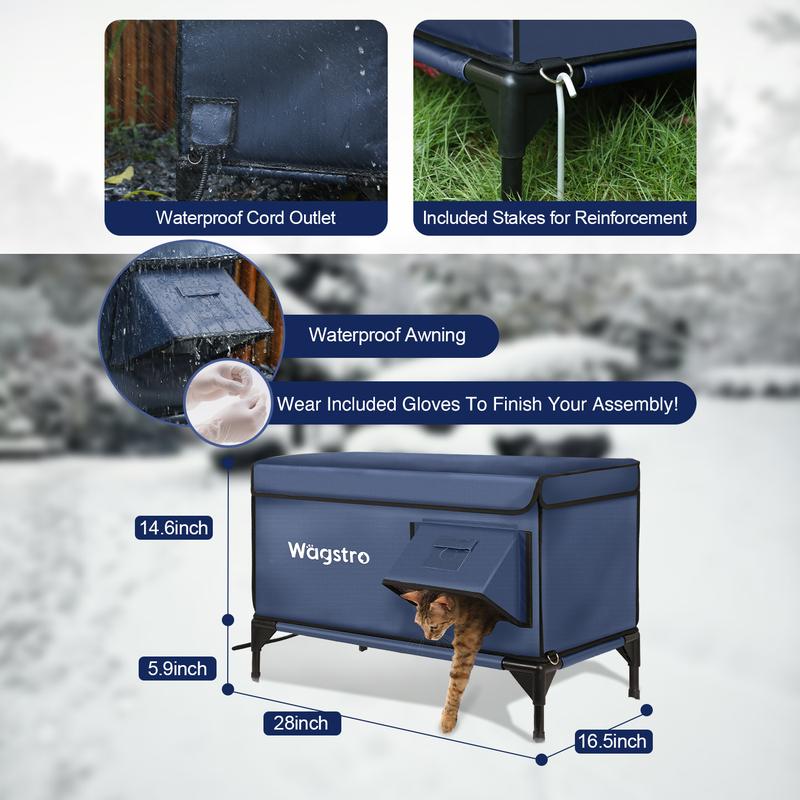 Clawsable Premium Heated Cat House for Outside in Winter, Elevated, 100% Waterproof, Safe Escape Door, Insulated Outdoor Feral Cat Shelter w/Heater for Stray Kitty
