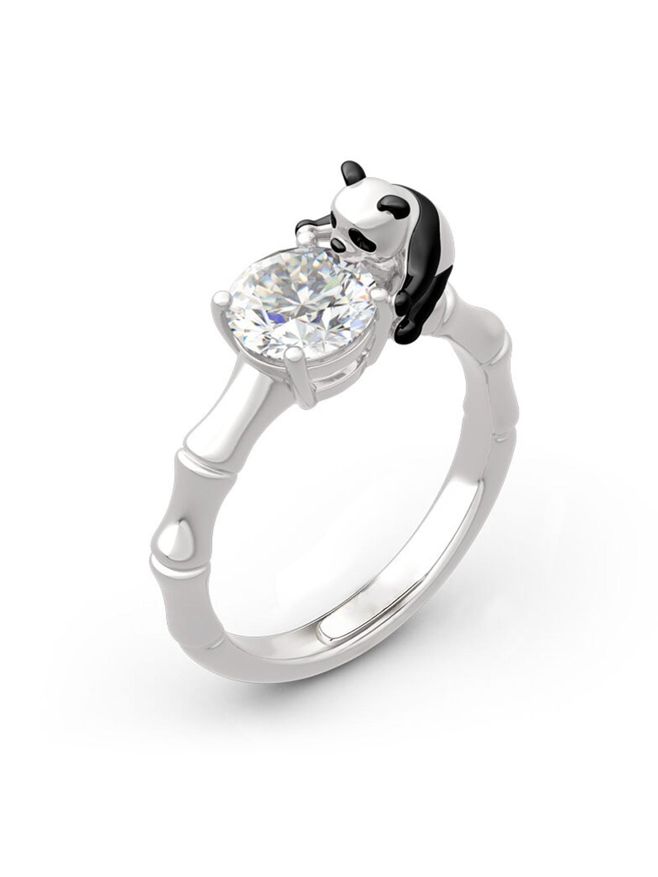 Adjustable Cute Panda Ring with 1 Carat Zircon, Color-Plated Creative Women's Jewelry, Luxury Gift for Valentine's Day, Birthday, Best Friend
