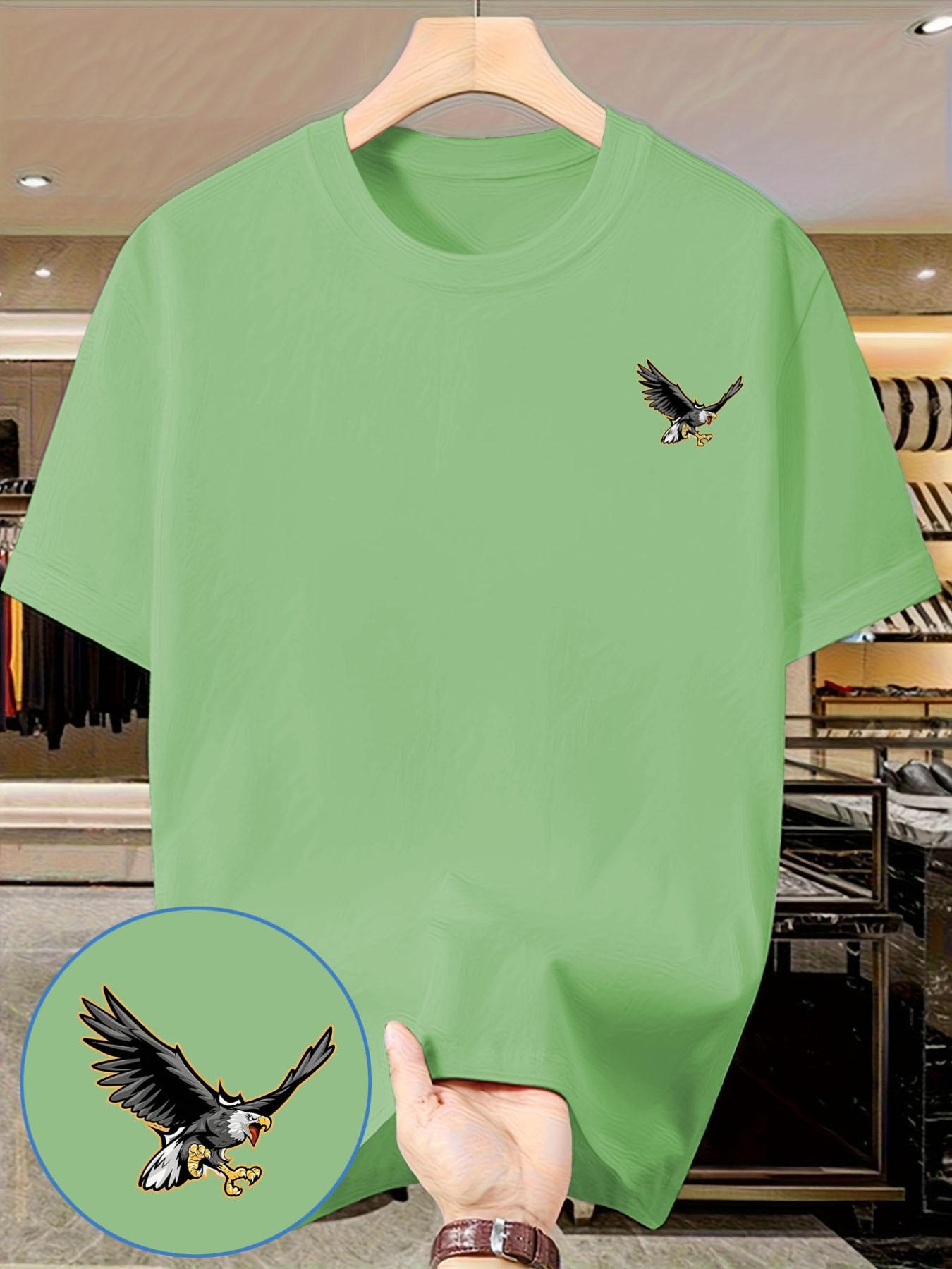 Tailed Eagle Print T-Shirt, Men's American Vintage Casual Short Sleeve, Slim-Fitting, No Button, No Zipper, Summer Top