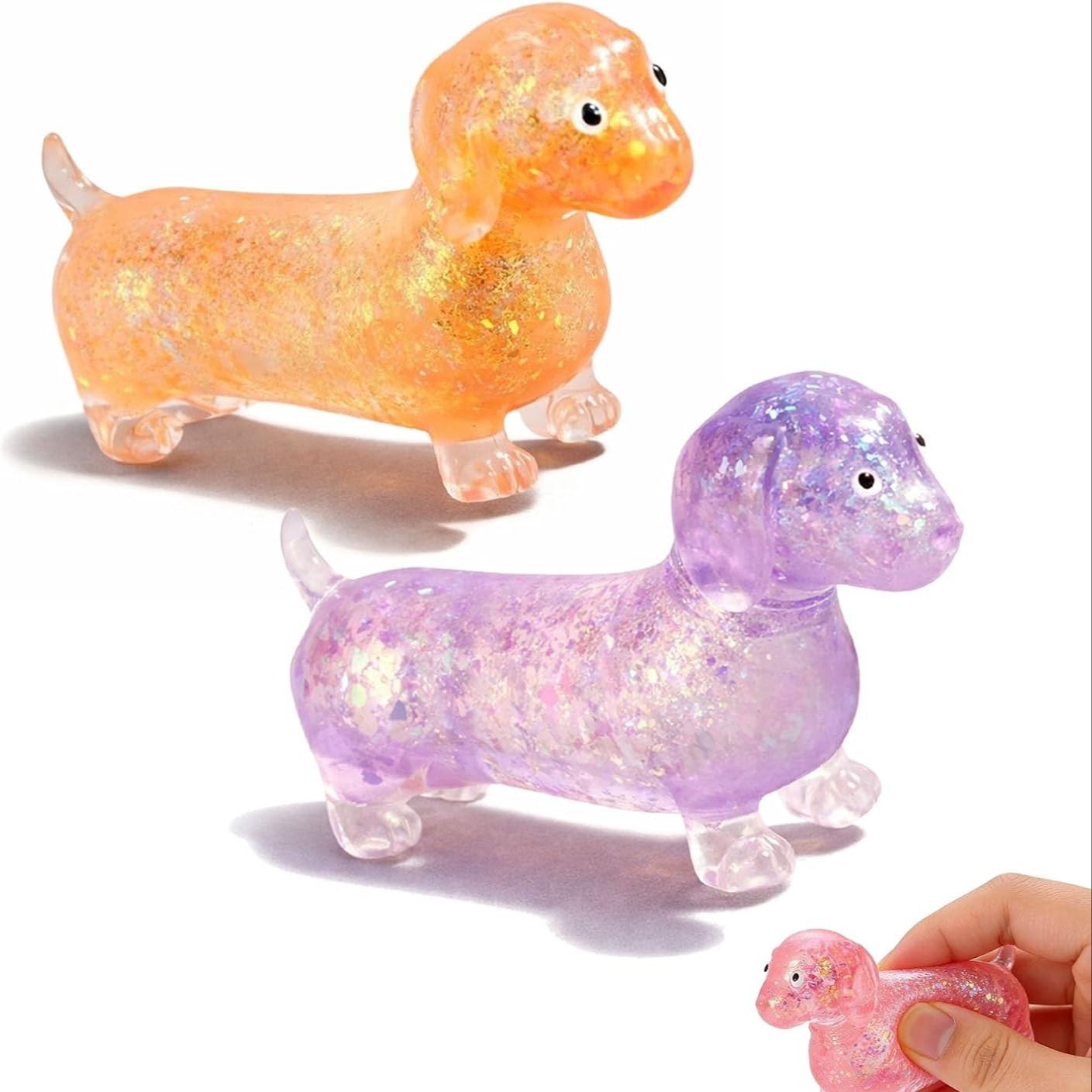 1/2/4PCS Dachshund Squishy Toy, Squishy Weiner Dog, Stress Relief Toy, Glitter Weiner Dog Maltose Stress Ball, Slow Rise Fidget for Anxiety Relief, Soft Squeeze Desk Gadget for Home Office Travel