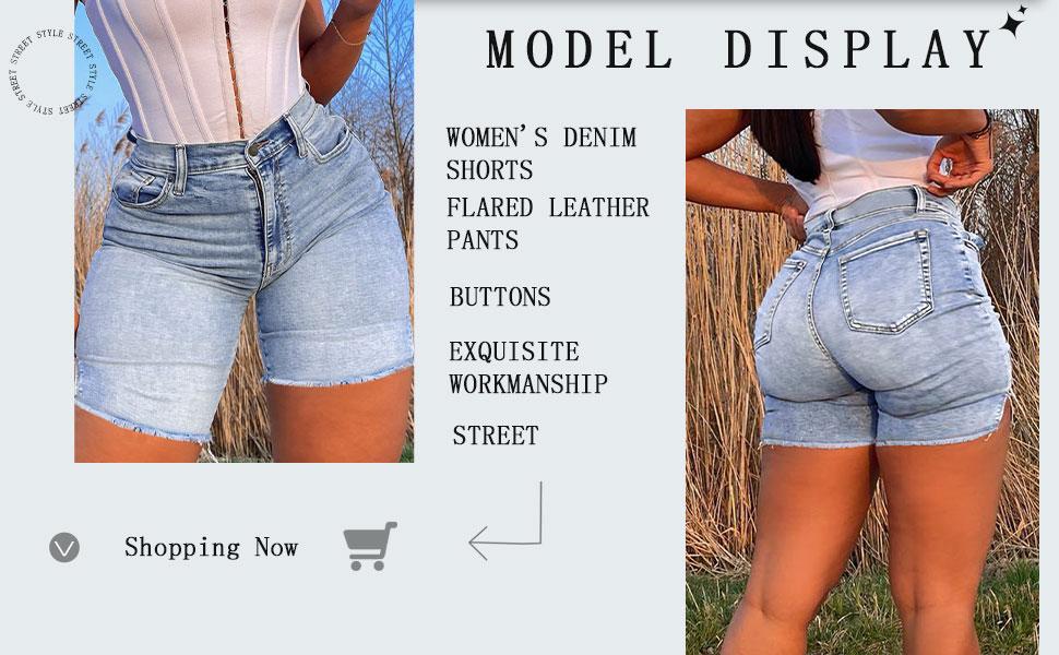GILIPUR Women's Light Blue High Waist Elastic Denim Shorts. Y2K Vintage Side Split Frayed Hem Jorts. Casual Streetwear Slim-Fit Shorts for Summer. Beach & Daily Wear