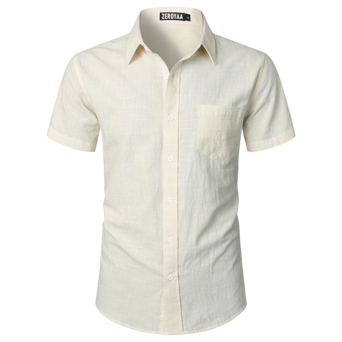 ZEROYAA Men's Fitted Cotton Linen Casual Short Sleeve Button Up Shirts Lightweight Beach Tops with Pocket ZEROYAA Men's Fitted Cotton Linen Casual Short Sleeve Button Up Shirts Lightweight Beach Tops with Pocket