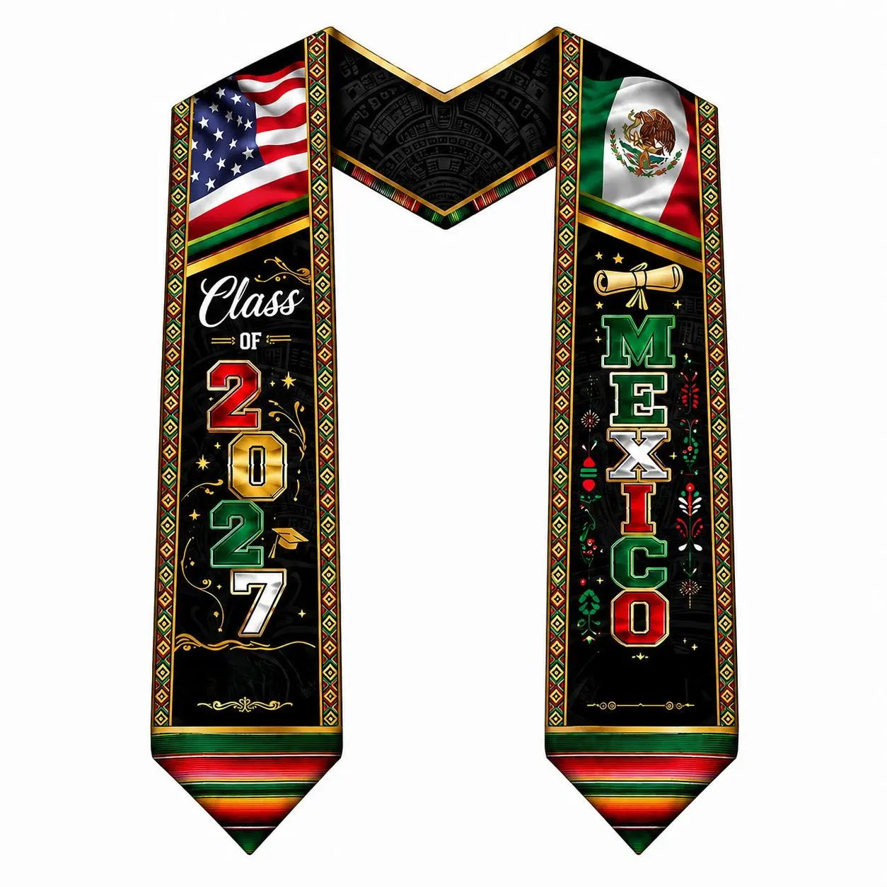 EastJia Made in USA Unisex Graduation Sash - 78in Flag-Print Ethnic Custom, Cultural Diversity, Durable Soft Polyester, Easy to Wear, Washable Reusable, Lightweight, Instant Photo-Ready Festive Party Accessory Gift