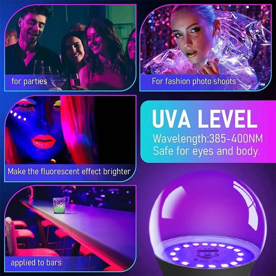 1/2 Pack Kasotile LED Black Light Bulbs, Halloween 12W A19 Blacklight, 100 Watt Equivalent, UVA Level 385-400nm Wavelength, Glow in The Dark for Body Art Paint, Fluorescent Poster, Neon Glow Party