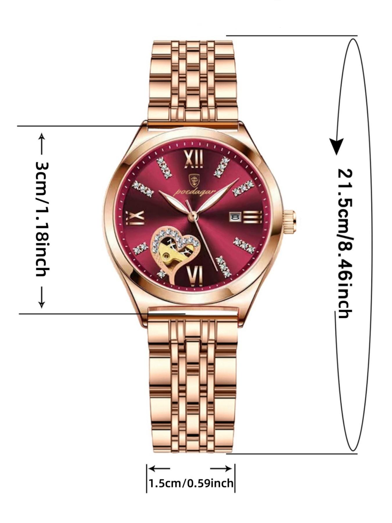 Women's Rhinestone Decorated Heart Design Quartz Watch, Fashionable Waterproof Luminous Analog Watch for Women & Girls, Trendy All-match Watch for Birthday Gift without Box, Casual Trendy Wristwatch, Fashionable Stylish Watch