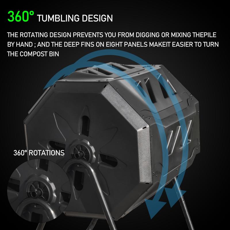 Hourleey Compost Bin Outdoor, 43 Gallon Dual Chamber Tumbling Composting Bin with Sliding Doors, Tumbler Rotating Batch Composter Bin for Garden Kitchen Yard Household Items Hourleey Compost Bin Outdoor, 43 Gallon Dual Chamber Tumbling Composting Bin with Sliding Doors, Tumbler Rotating Batch Composter Bin for Garden Kitchen Yard Household Items