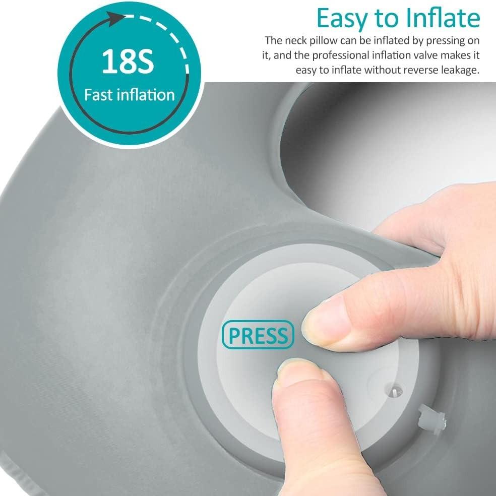 Inflatable Travel Pillow for Airplane Neck Support, Quick-Inflate Neck Pillow for Long Flights, Car, Office, Portable Bath Pillow