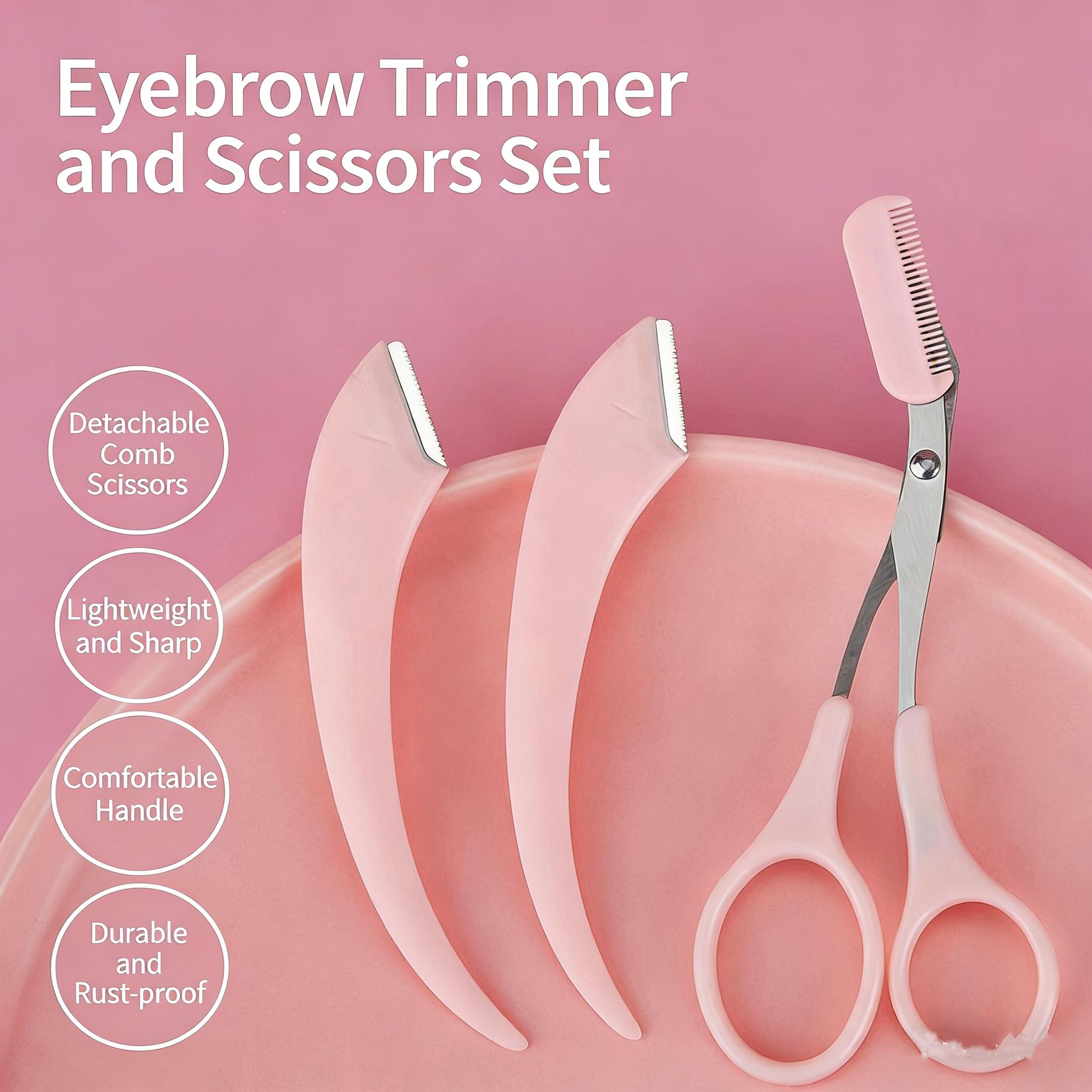 3pcs/lot Hot Selling Eyebrow Razor and Precision Eyebrow Scissors Grooming Kit, Safety Micro-Blade Razor, Stainless Steel Blades, Makeup Tool, Precision Grooming Kit