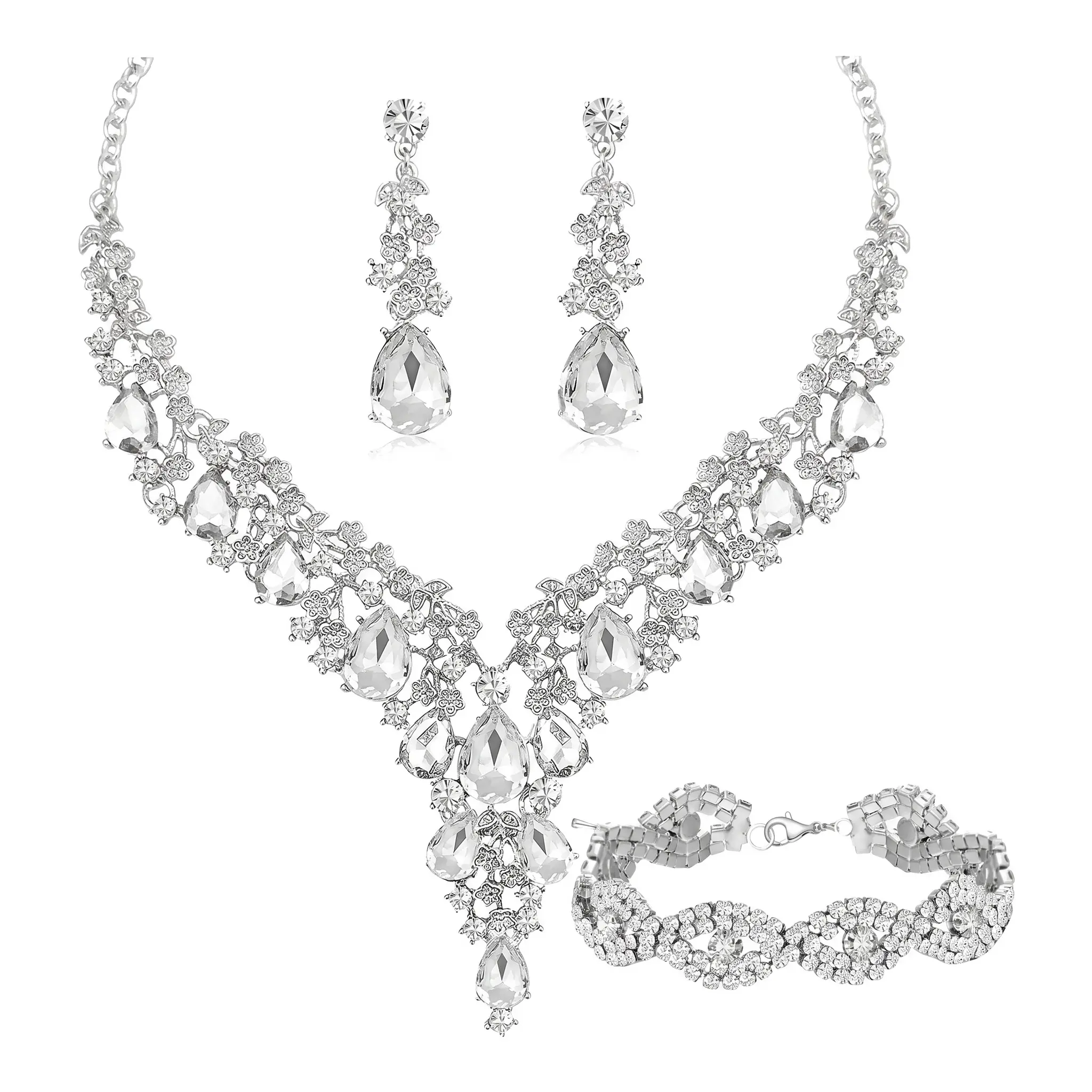Sparkle Bridal Jewelry Sets For Wedding Party Choker Necklace Earrings Bracelet Gift For Bridesmaids Prom Evening Wear Austrian Crystal Rhinestone