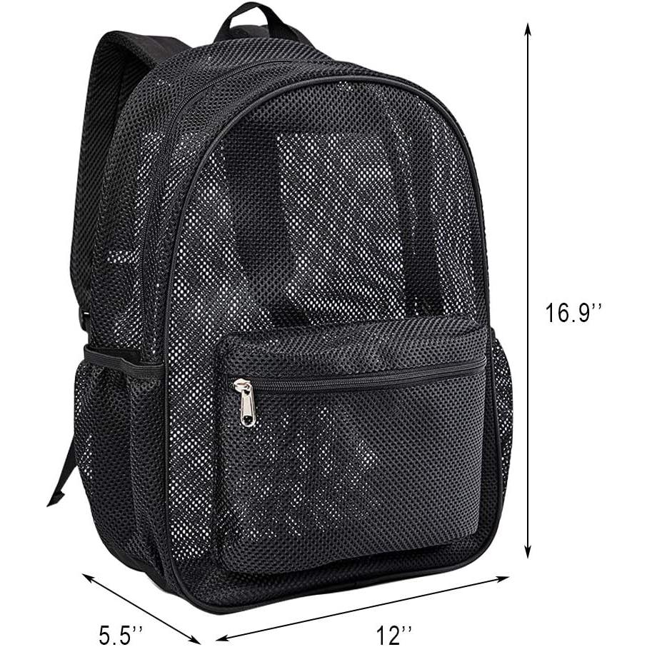 Heavy Duty Mesh Backpack, See Through College Backpack, Black | Semi-Transparent  Pack for Girls, Boys, Net Bookbag for Beach  Gym Travel