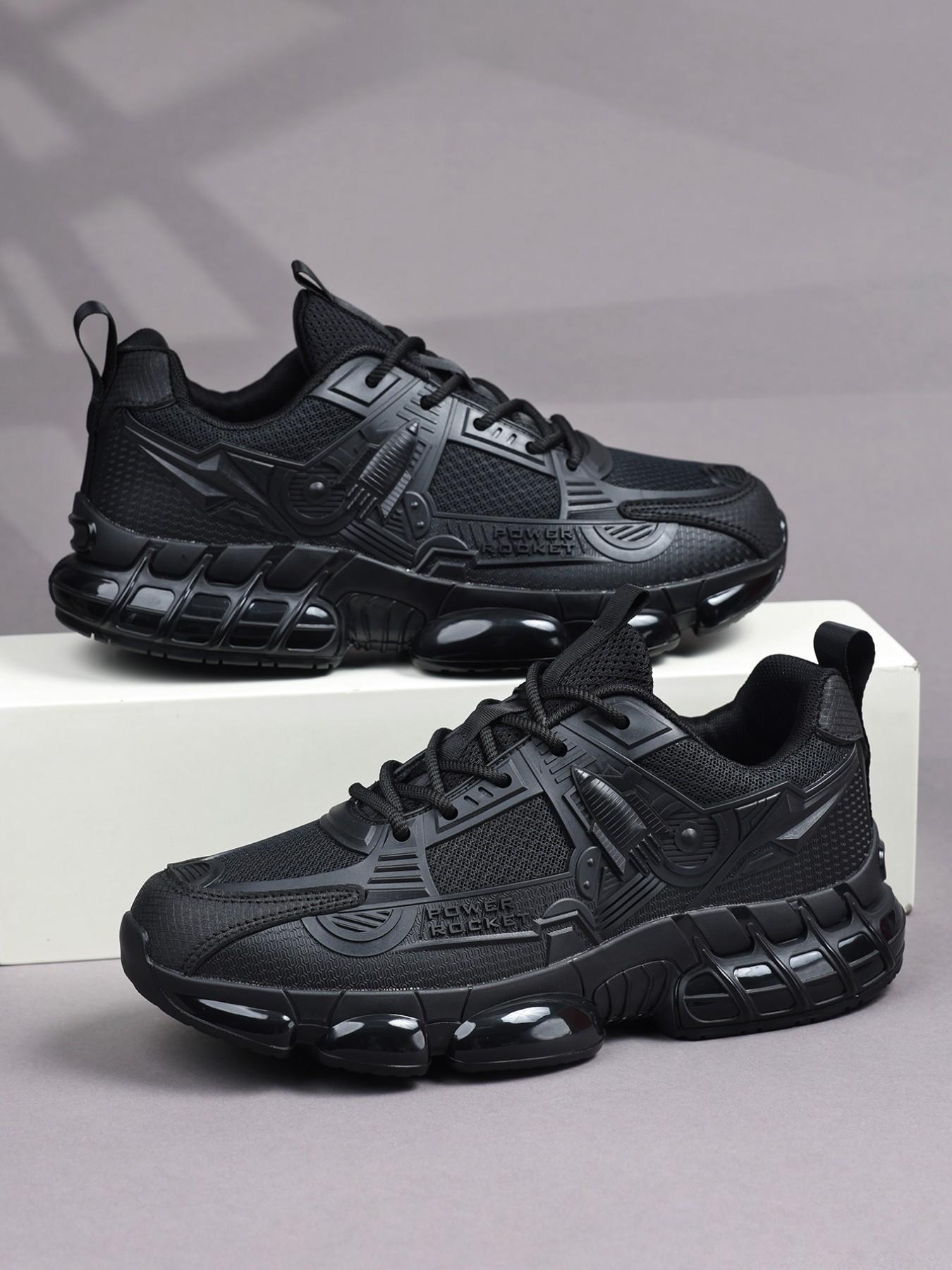 Men's Sci-Fi Style Running Shoes, Power Rocket Embossed Upper, Breathable Mesh Lining, Shock-Absorbing Transparent Sole, Lightweight, Ideal for Jogging & Fitness