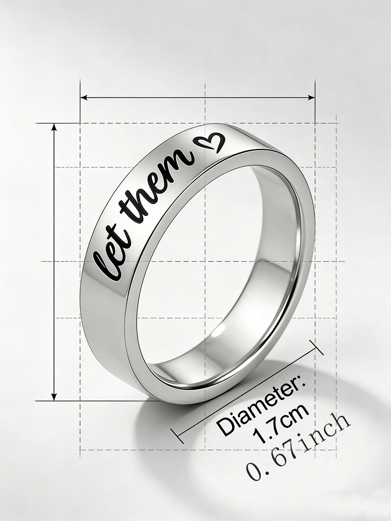 Classic Let Them Heart Engraved Ring Premium Stainless Steel Material Casual Wear Jewelry Ideal Gift For Men Women