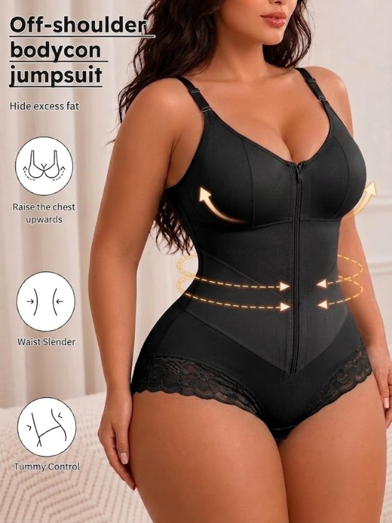 1 Count Women's Comfortable Smooth High Compression For Women Full Body Shaperwear, Colombian Shapewear, Fajas, Butt Lifting And Tummy Control Jumpsuit, Convenient Adjustable Straps Lace Trim Bodysuit, Crafted For Daily Shaping & Skin-Friendly Wear