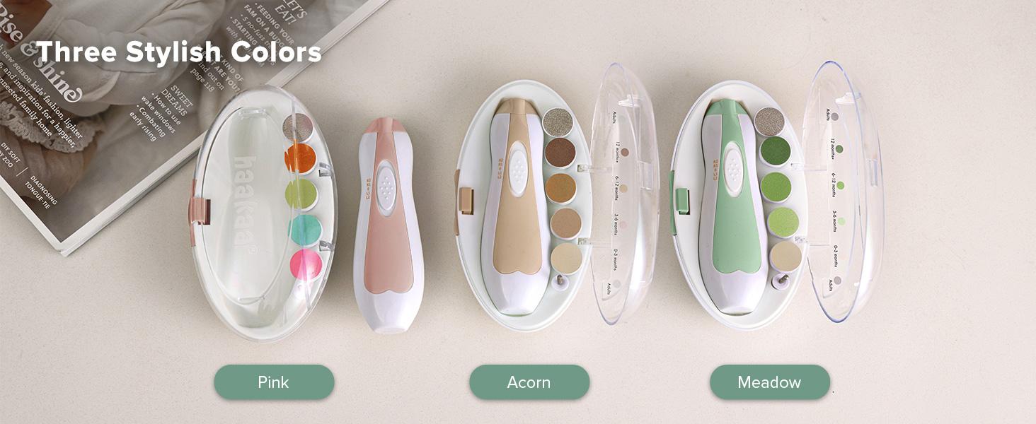haakaa Baby Nail Trimmer Electric, Safe Baby Nail Clippers, Baby Nail File Kit Manicure Set, Trim Polish Grooming kit for Newborn Toddler or Adults Toes Fingernails, 6 Grinding Heads and LED Light, Portable