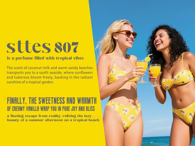 Sttes Perfume 807# (SUN AND SAND) – Eau De Parfum 100ml (3.4 fl oz) – Coconut Milk, Warm Sand, Vanilla