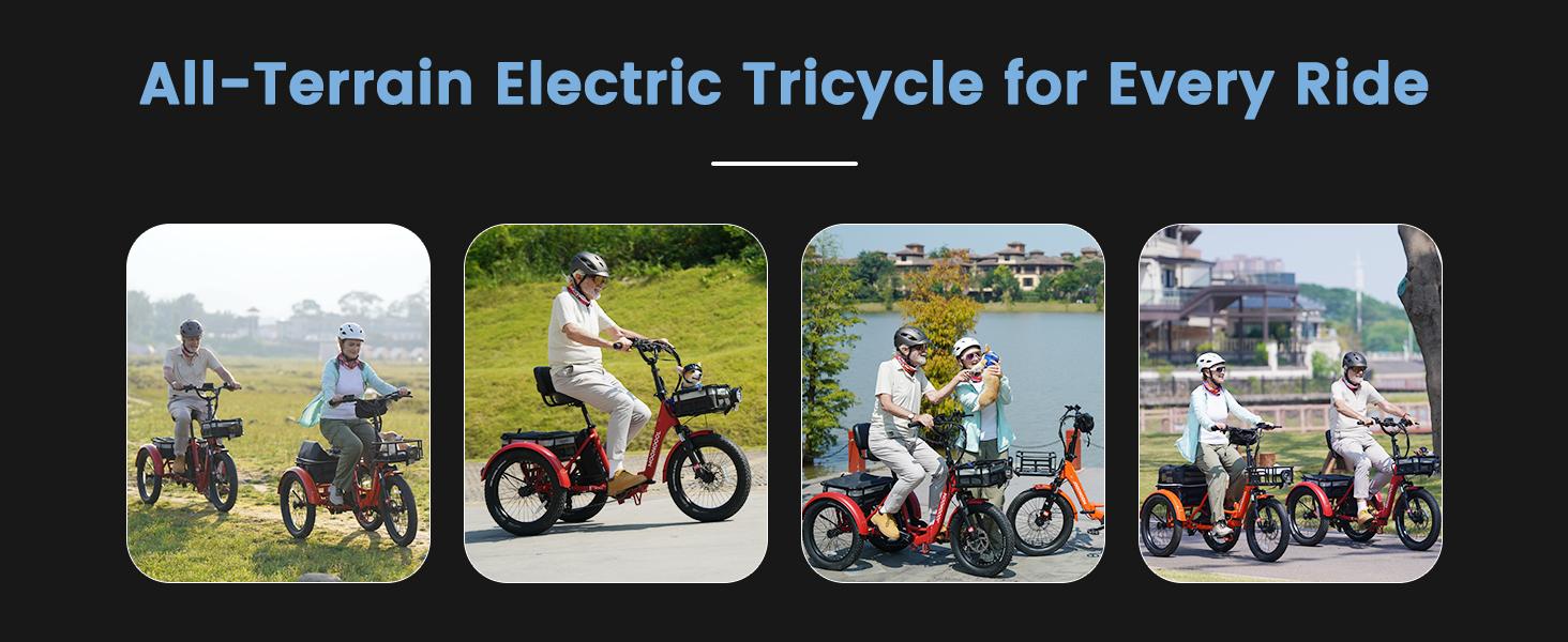 MOONCOOL Electric Tricycle for Adults, 750W 48V Folding Electric Trike Peak Power 1100W, 3 Wheels Electric Bicycle, Aluminum Frame Electric Tricycle with Large Basket and Removable Battery