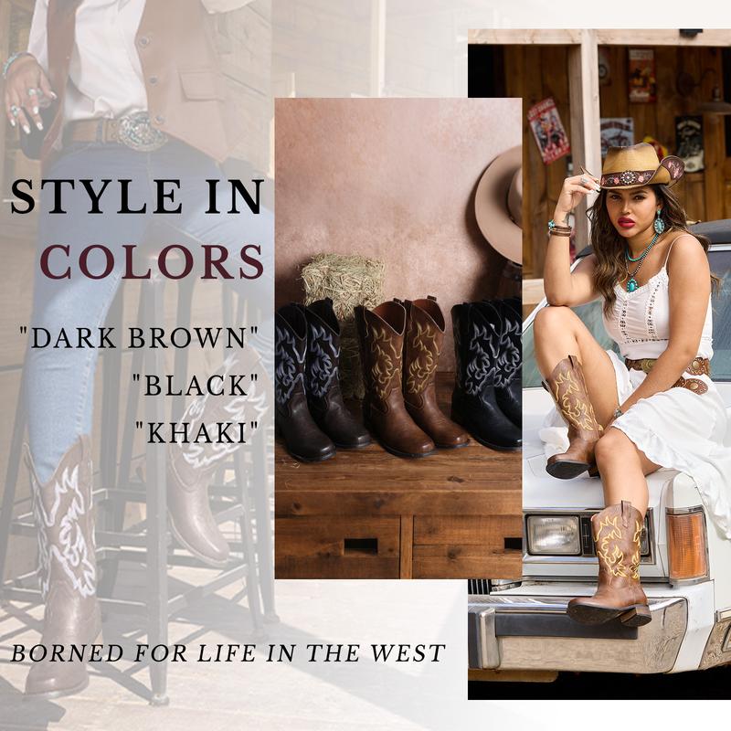 IUV Cowboy Boots For Women Square Toe Cowgirl Boots Mid Calf Western Boots Pull On Fashion Cowboy Boots IUV Cowboy Boots For Women Square Toe Cowgirl Boots Mid Calf Western Boots Pull On Fashion Cowboy Boots