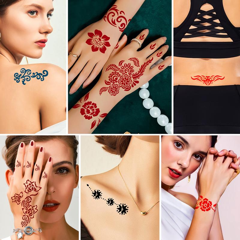 Hand Tattoo Stencil Set with 12 Temporary Tattoo Juice Bottles, Multi-Pack, Non-Flammable, Includes Purified Water & Ethanol