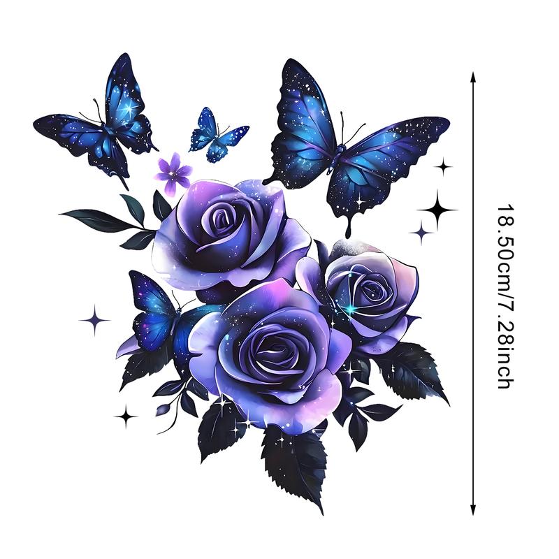 1pc Dark Rose & Butterfly Car Decorative Sticker, Glossy Self-Adhesive Vinyl, Durable Plant Floral Theme, Easy Installation, Best Gift