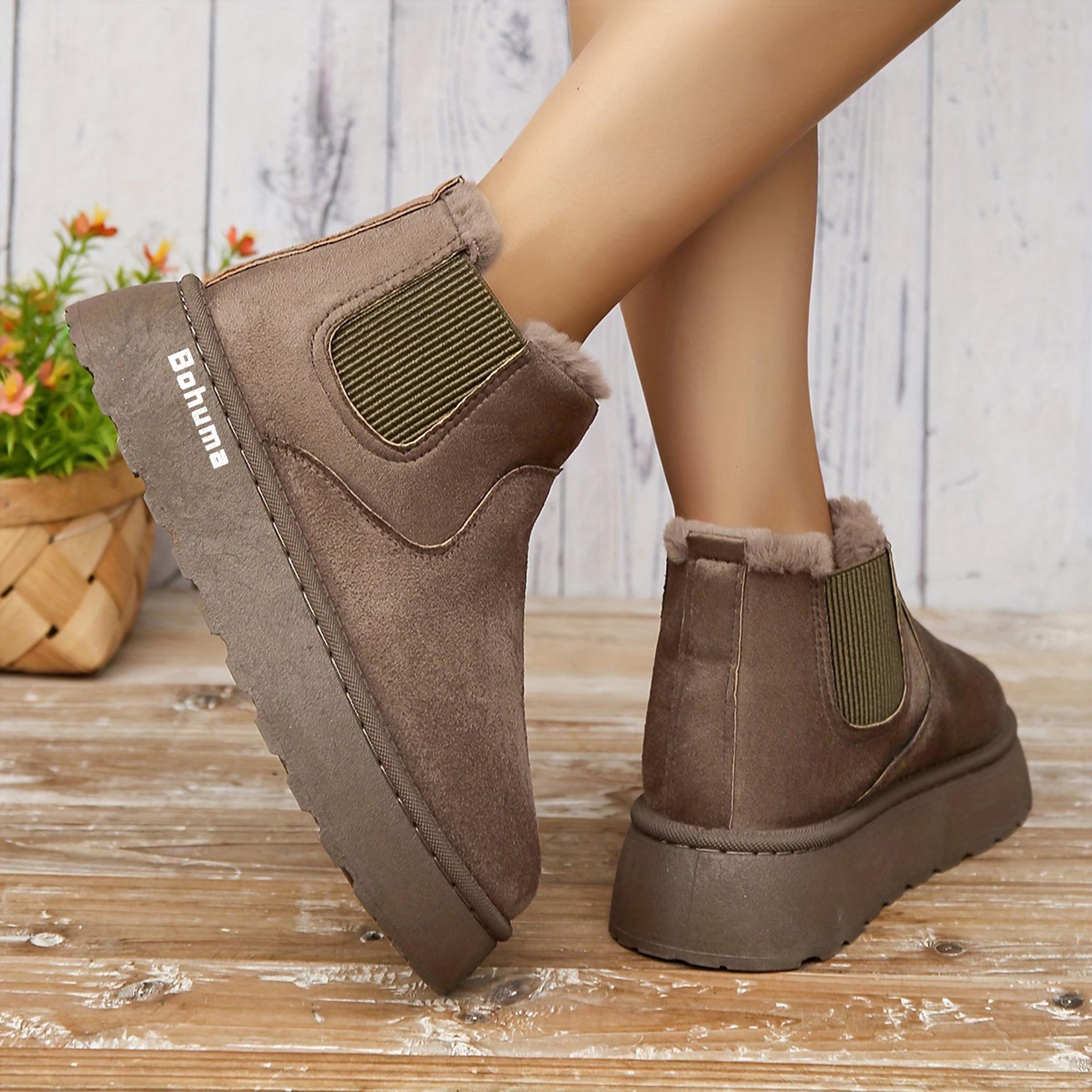 Women's Platform Cute Ankle Boots Warm Fluffy Fuzzy Lining  Slip On Water Resistant Winter Snow Boot Shoes for Ladies Gift Springfresh