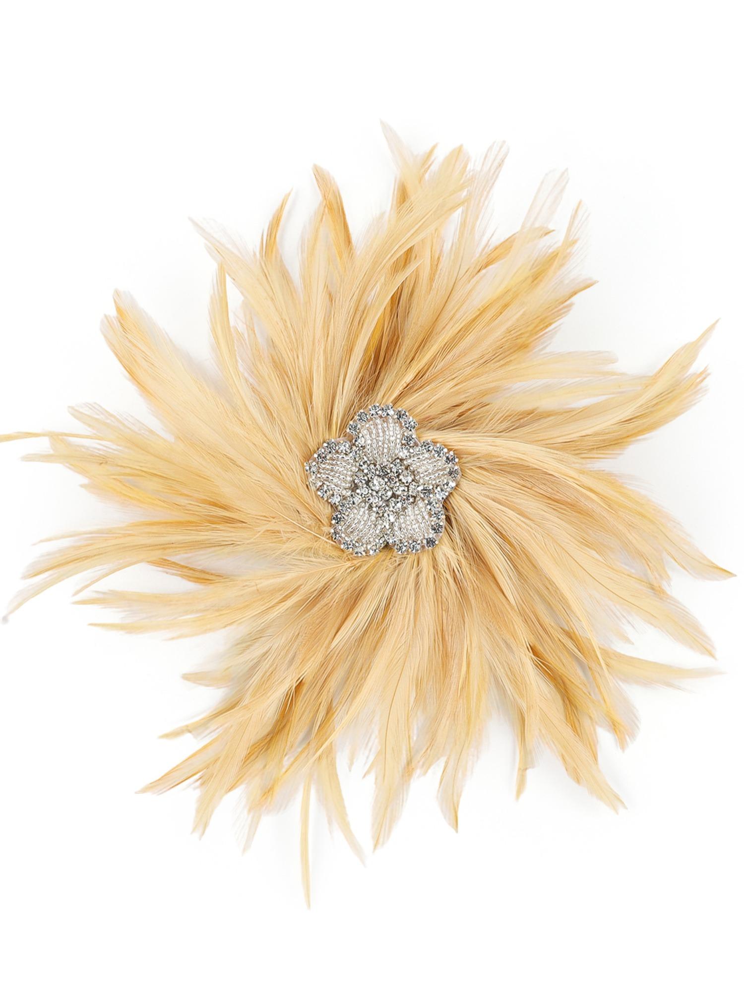 Sparkling Rhinestones Flower Feathered Hair Clip Hair Ornament for Festival Derby Event Gathering Cocktails Party Brooch Fash