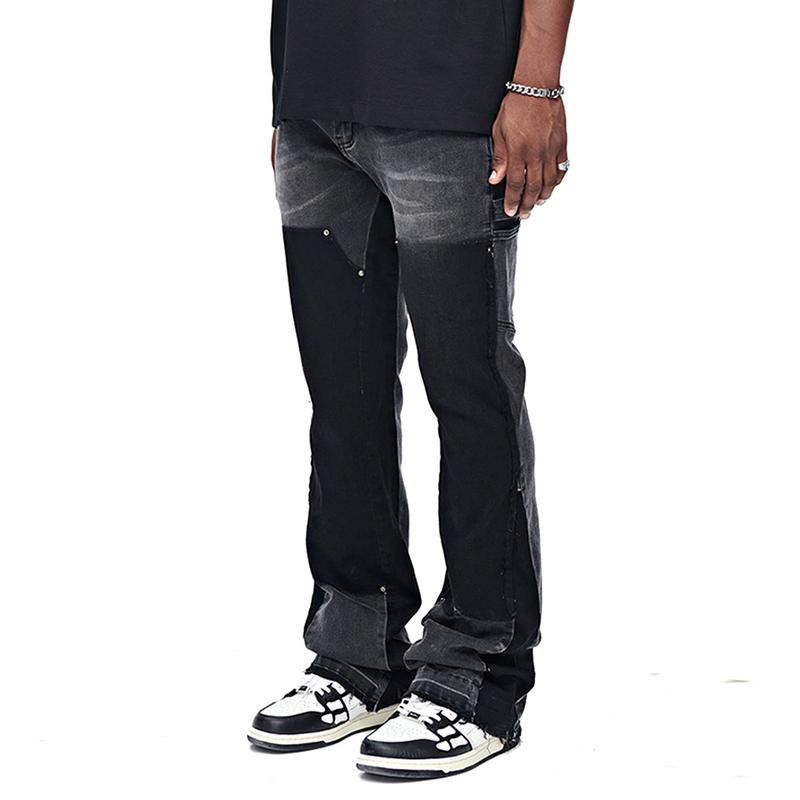 GINGTTO Men's Stacked Flared Jeans Relaxed Bootcut Patchwork Streetwear Straight Leg Stretch Denim Pants