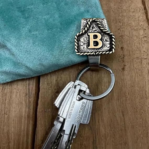 Vintage Western Cowboy Letter A-Z Keychain, Personalized Belt Key Holder for Pockets & Bags Pendant Accessories, Retro Initial Key Chain Clip Accessories
