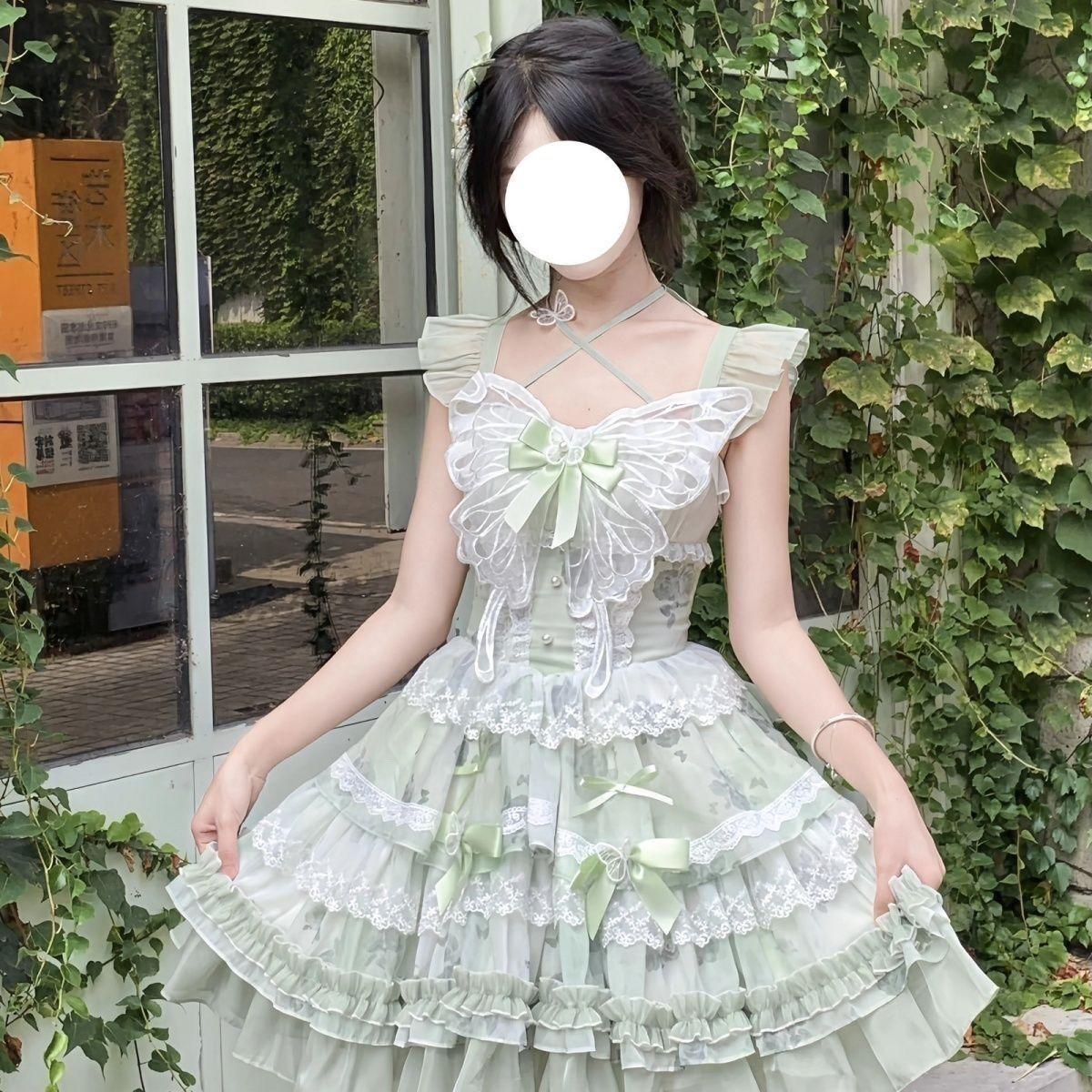 Sweet Japanese Lolita Strap Dress Lace Bow Kawaii Cosplay Party Daily Elegant Soft Chiffon Afternoon Tea Jsk Outfits 2026 Summer