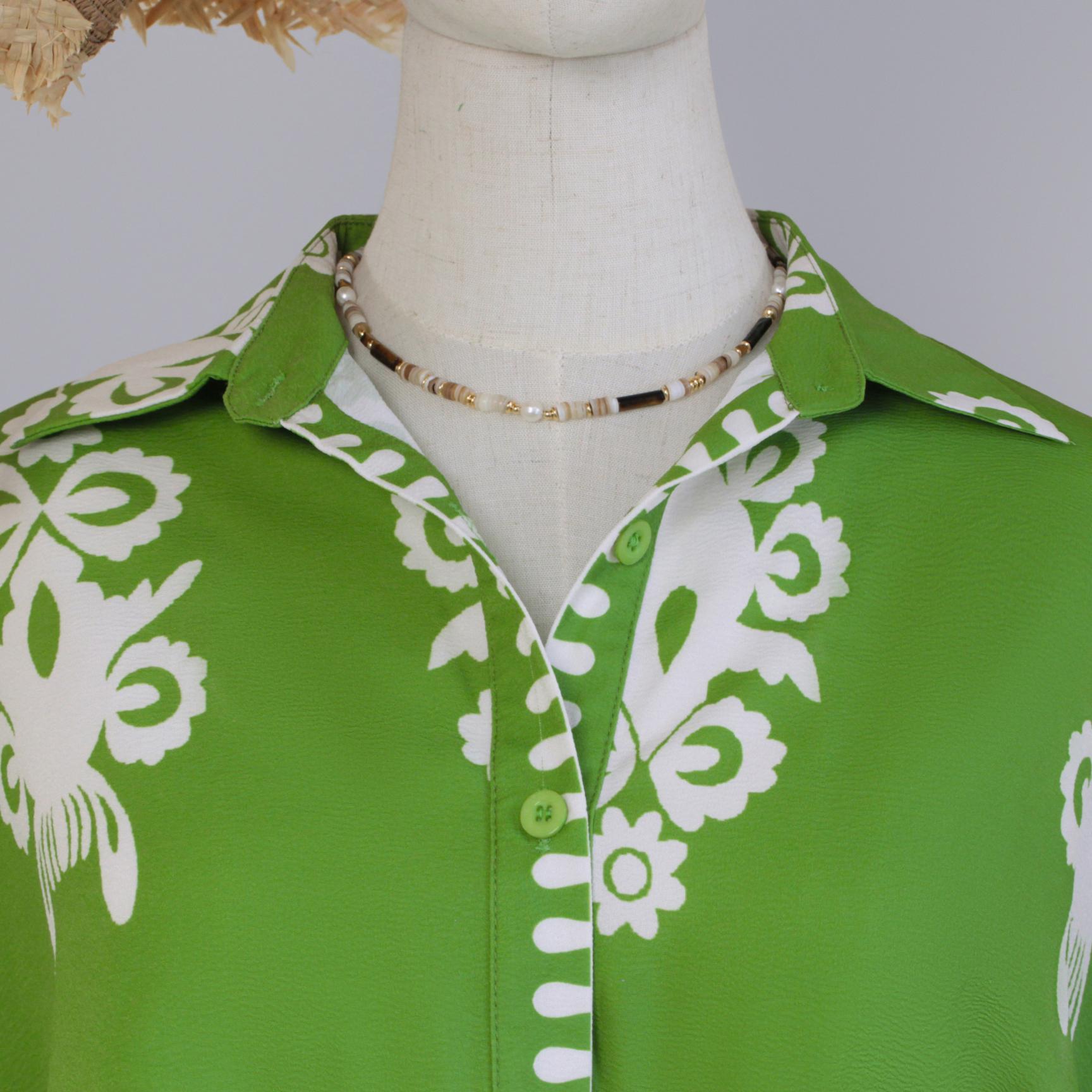 SageVell Boho Green Abstract Print Shirt - Oversized Fit, Retro Collar & Flowy Sleeves, Batwing Half Sleeve Blouse Teacher Outfits Trendy Blouses SpringStatements