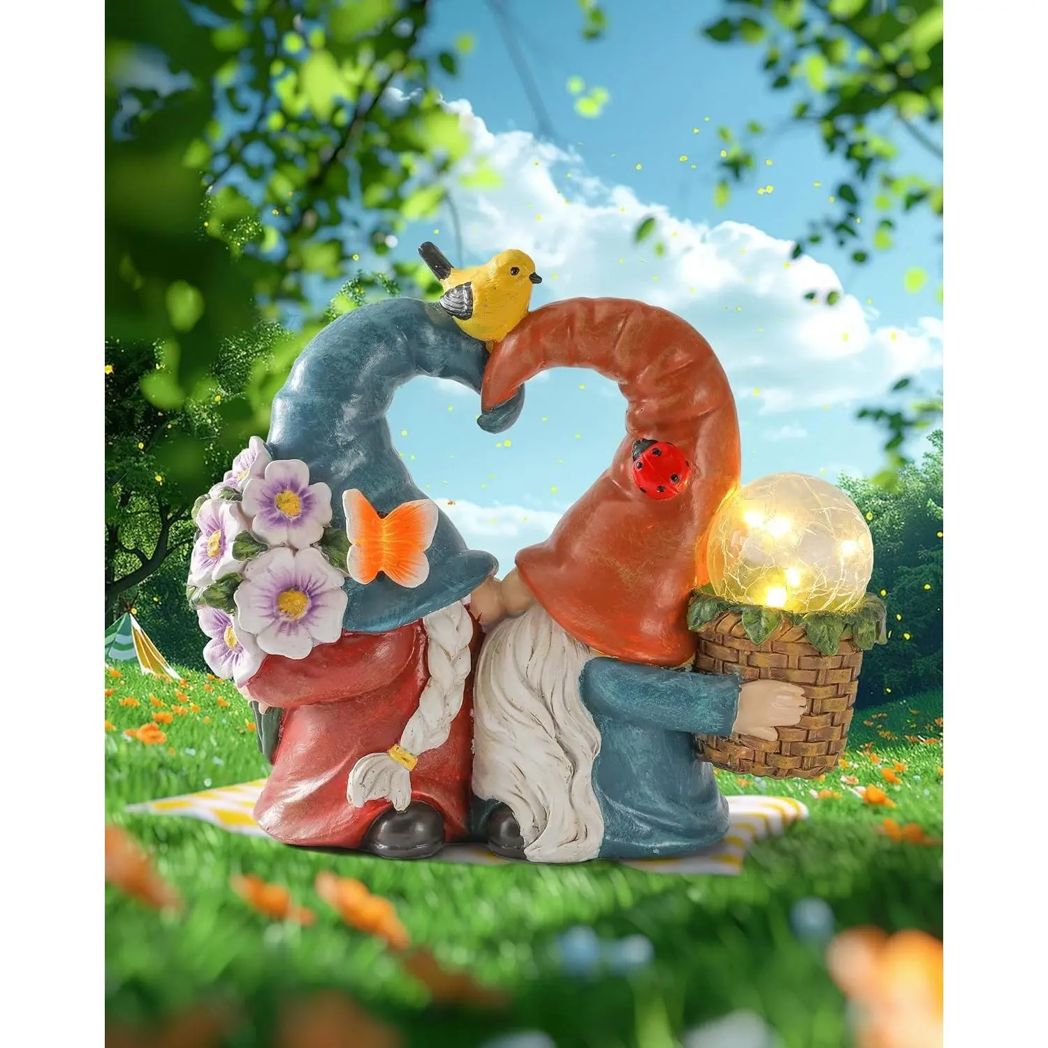 Solar-Powered 8.3'' Spring Summer Kissing Gnomes Decorations for Home & Garden - Decorative Outdoor Lawn Ornaments and Statues Clearance (Loved Gnomes)