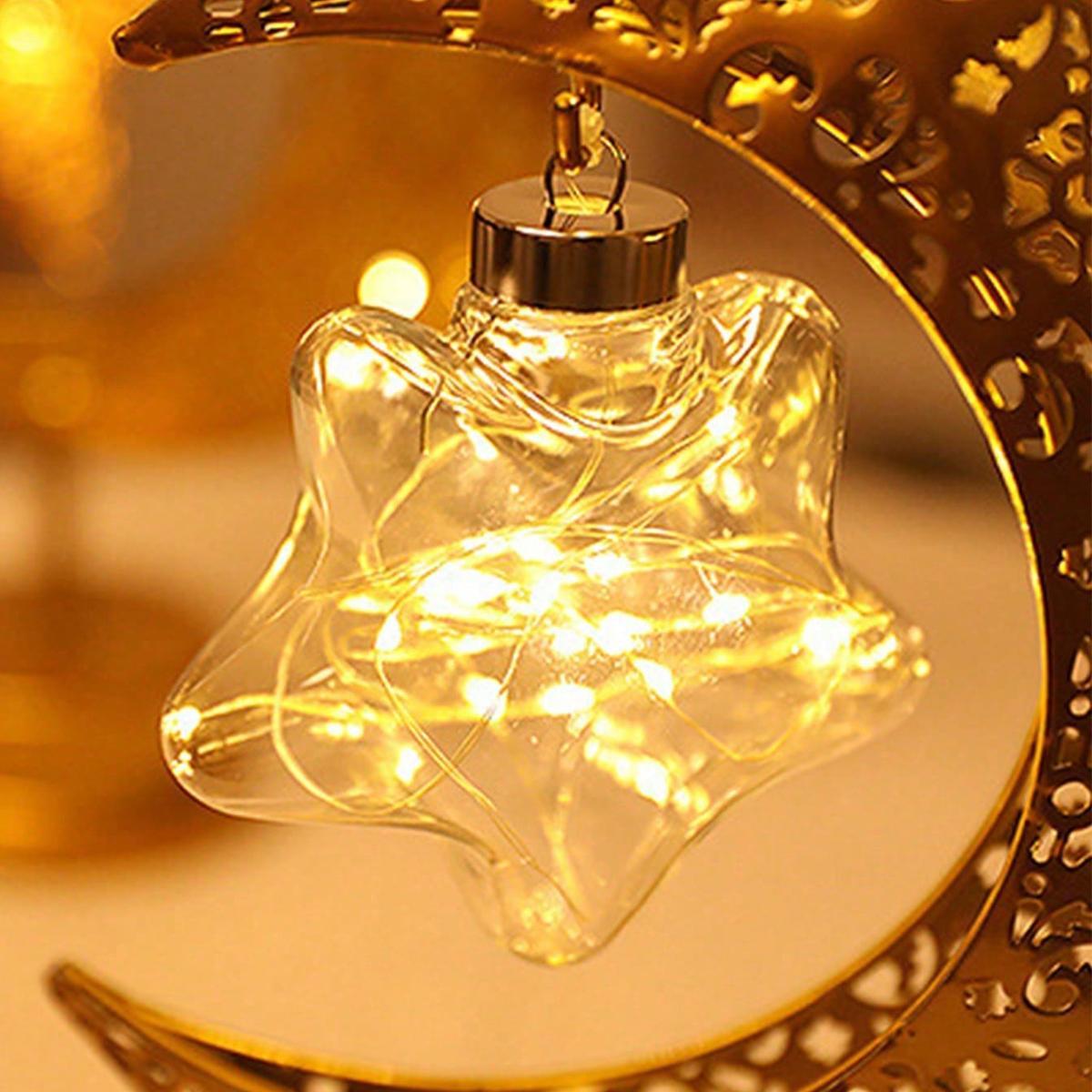 LED Iron Moon & Star Night Light, Ramadan Festival Decoration Bedroom Table Lamp, Atmosphere Light, Home Cozy Decor, Mood Decorative Lights, Starry Night Light