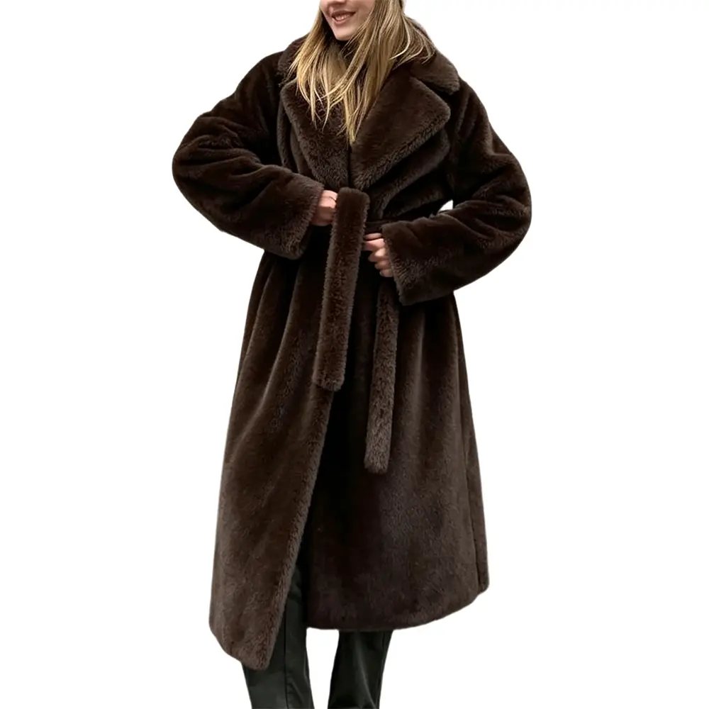 Arssm Womens Long Faux Fur Coat Winter Warm Lapel Fluffy Jacket