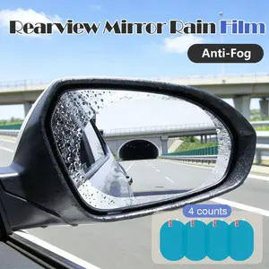 4 Counts Car Rearview Mirror Film, Anti Fog Glare Rainproof Waterproof HD Clear Nano Coating Film for Safe Driving