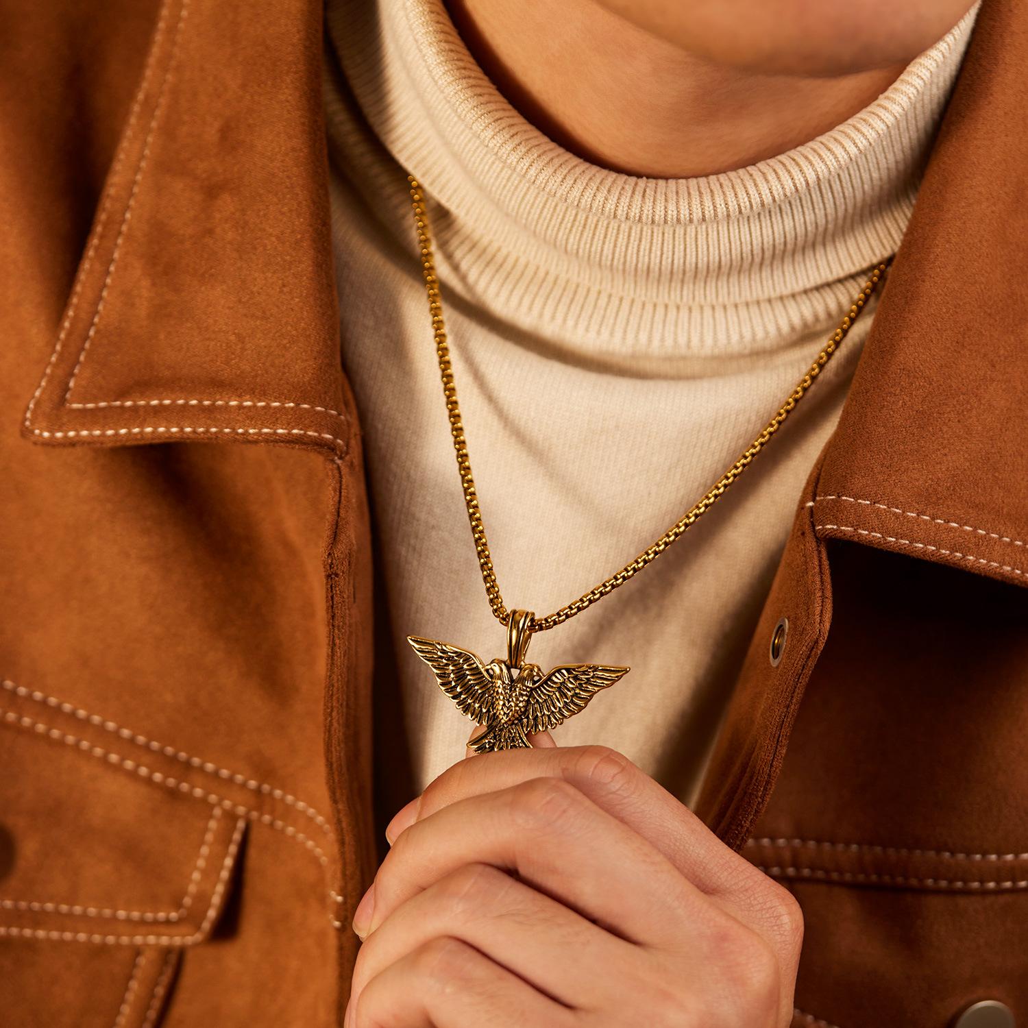 [Fashion Items] New Retro Double-Headed Eagle Pendant Necklace Personalized Hip-Hop Stainless Steel Necklace for Men